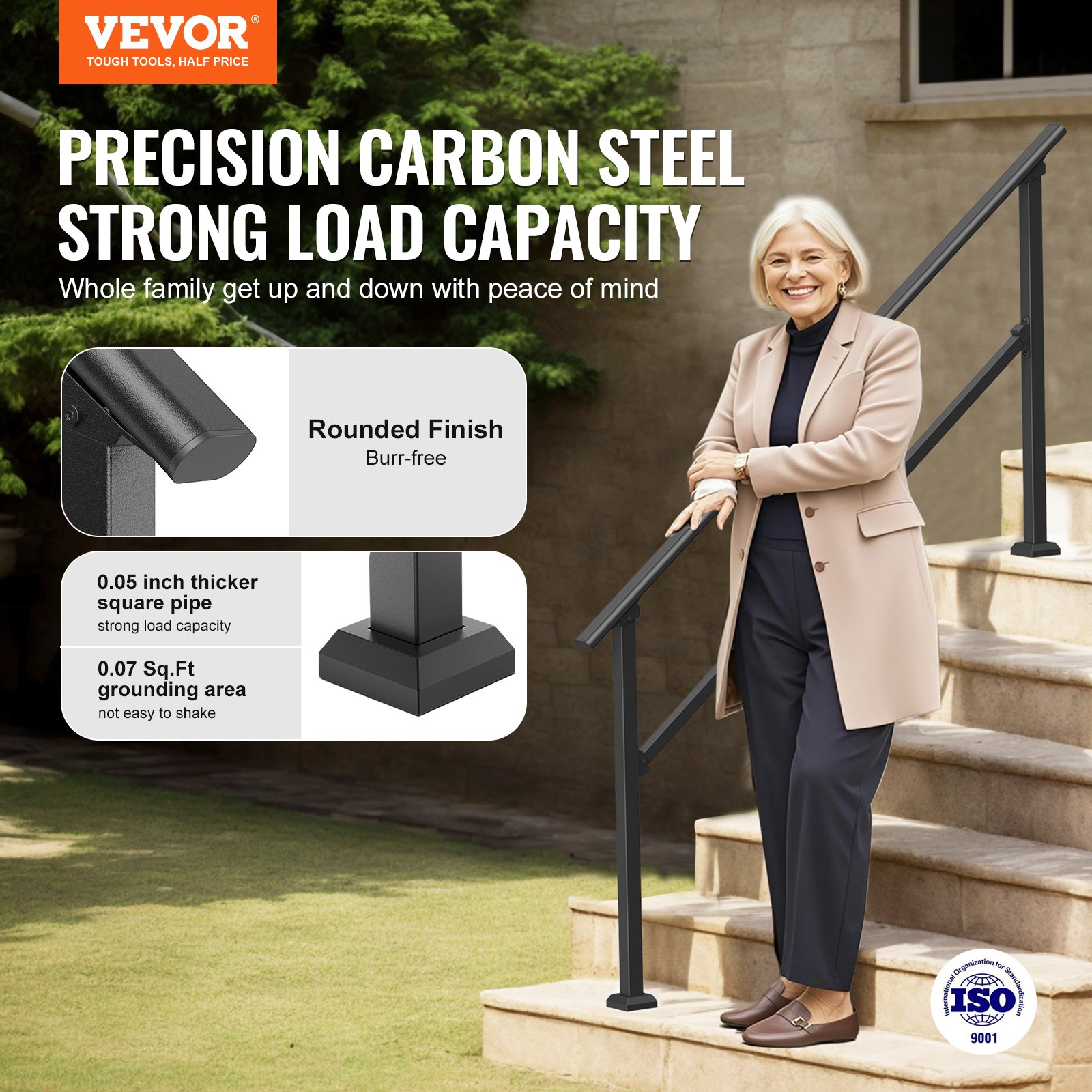 Handrails For Outdoor Steps, 5 Step Stair Hand Rail Kit, Transitional Carbon Steel Railings With Installation Kit,… - 3