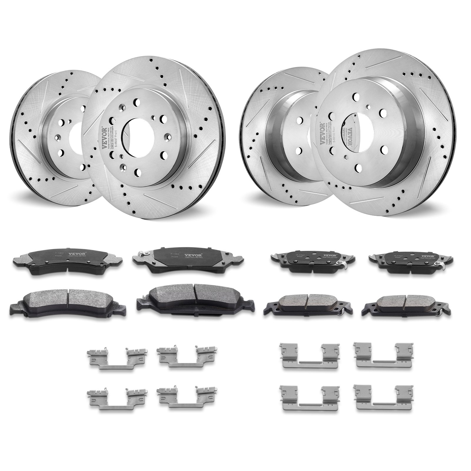 Front Rear Brake Kit For 2014-2018 Chevy Silverado GMC Sierra 1500, 2015-2020 Suburban Tahoe Yukon XL Escalade ESV, Drilled & Slotted Brake Rotors Ceramic Brake Pads Replacement Kit