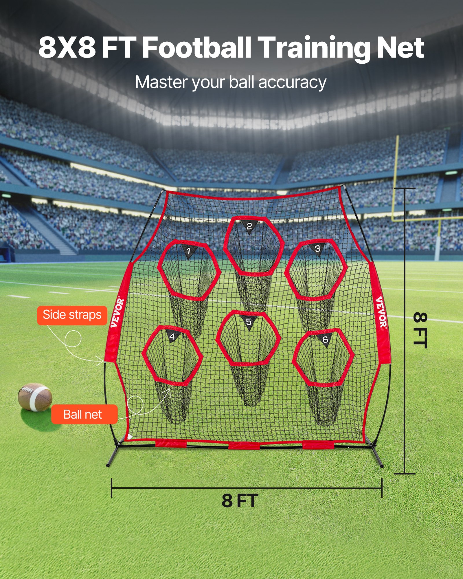 8 X 8 Ft Football Trainer Throwing Net, Training Throwing Target Practice Net With 6 Target Pockets… image 3