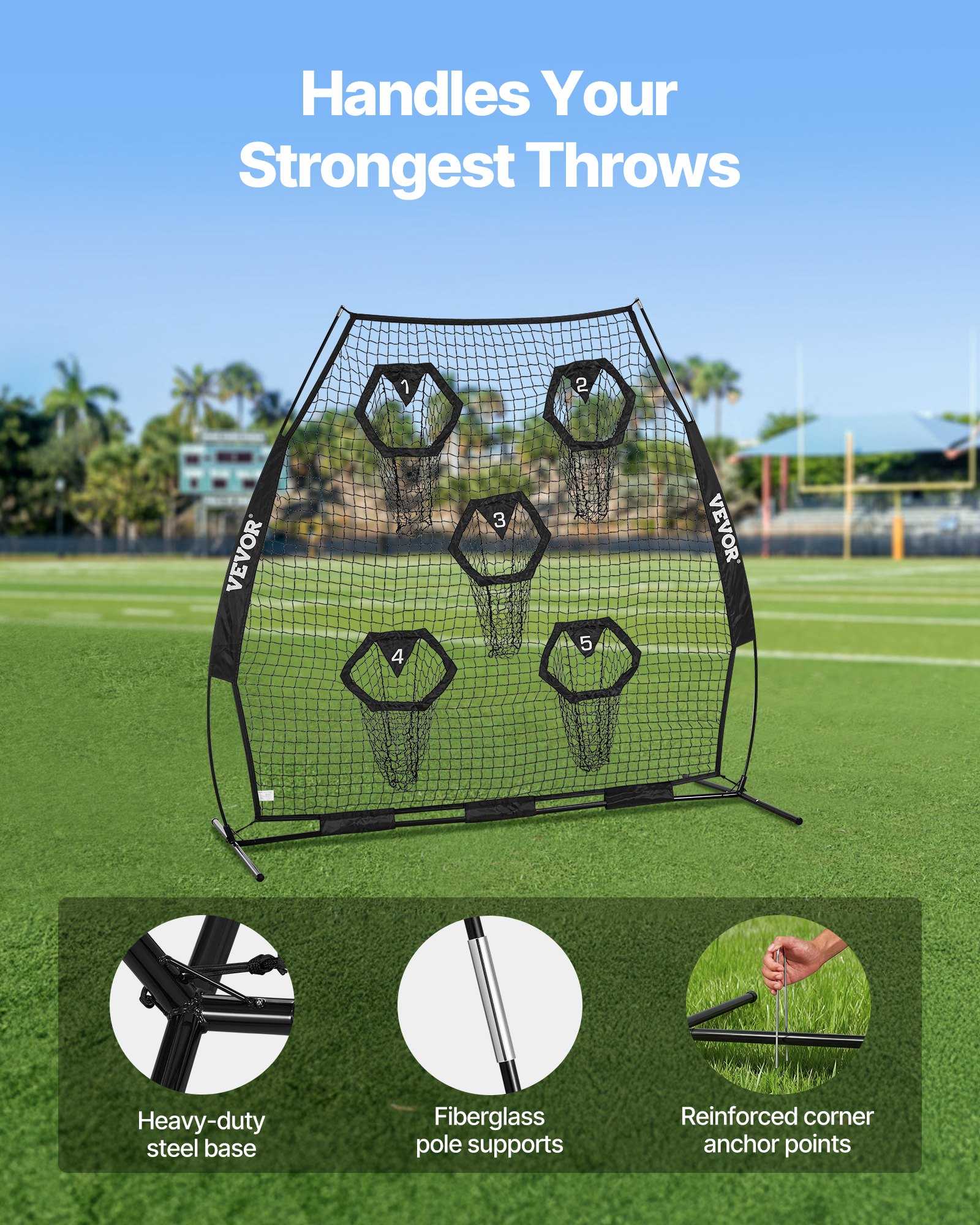 7 X 7 Ft Football Trainer Throwing Net, Training Throwing Target Practice Net With 5 Target Pockets, Knotless Net… - 5