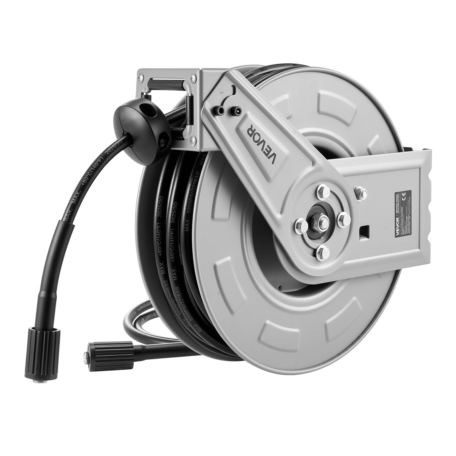 Pressure Washer Hose Reel, 65 Ft X 1/4 Inch Retractable Power Heavy-Duty Steel Washer Hose Reel, 3200PSI Max, Auto-Rewinding, Flexible Wall/Floor Mounted For Car Washing,Garden,Floor Cleaning - Image 1