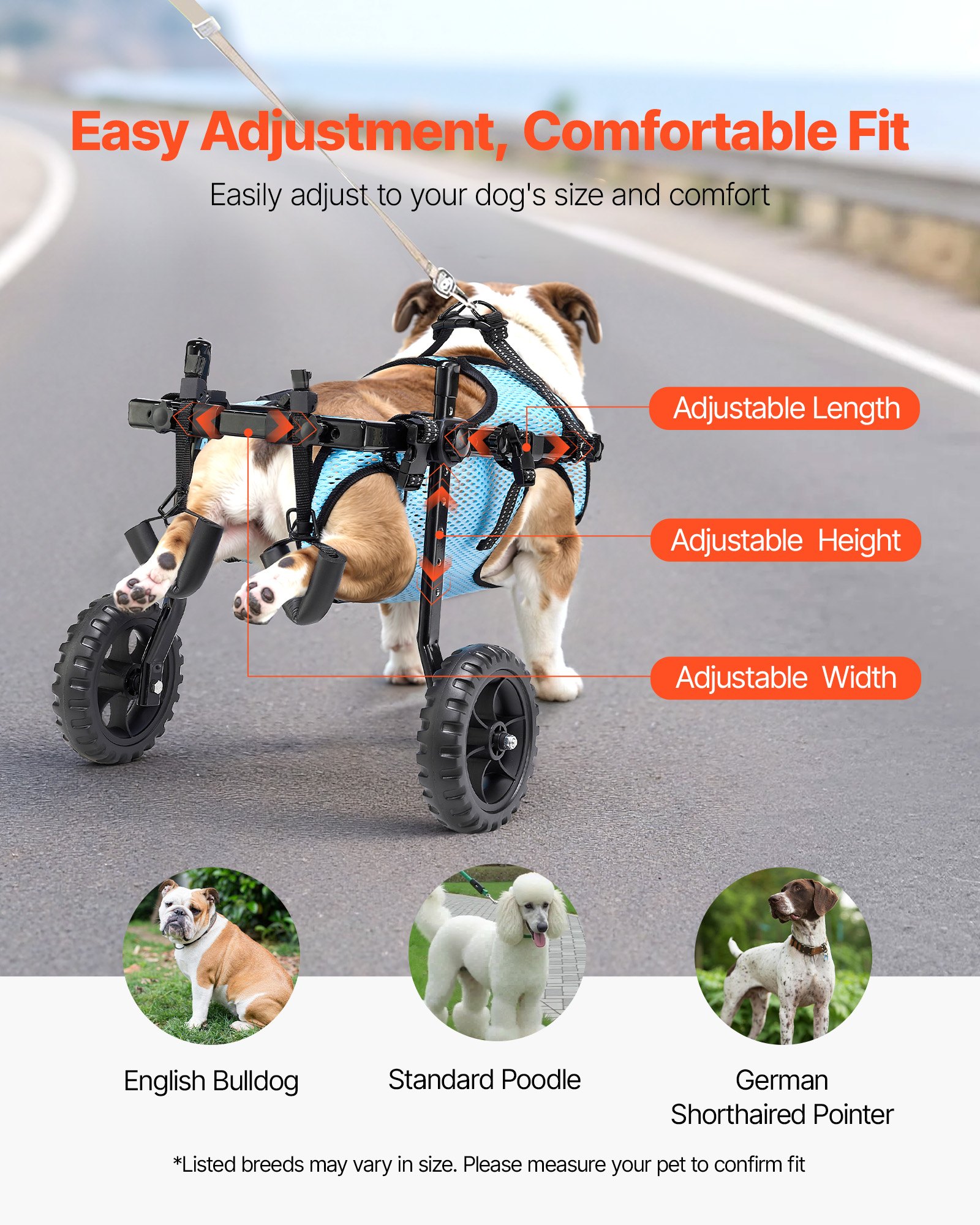 Dog Wheelchair For Back Legs, Adjustable 2 Wheels Pet Wheelchair, Lightweight Dog Cart With Shock-Absorbing Wheels,… - 6