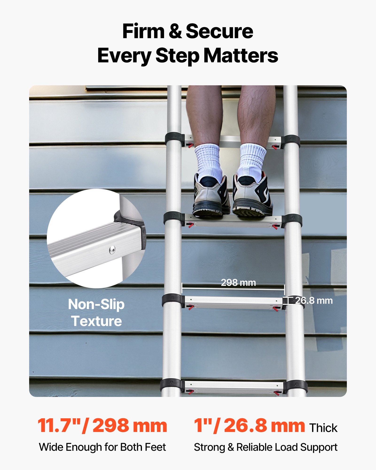 12.5ft Telescoping Ladder, Aluminum Lightweight Multi-Purpose Collapsible Extension, One-Touch Retraction Ladder, Heavy Duty 330LBS Max Capacity With Non-Slip Feet, For Home, Outdoor Work, Loft image 3