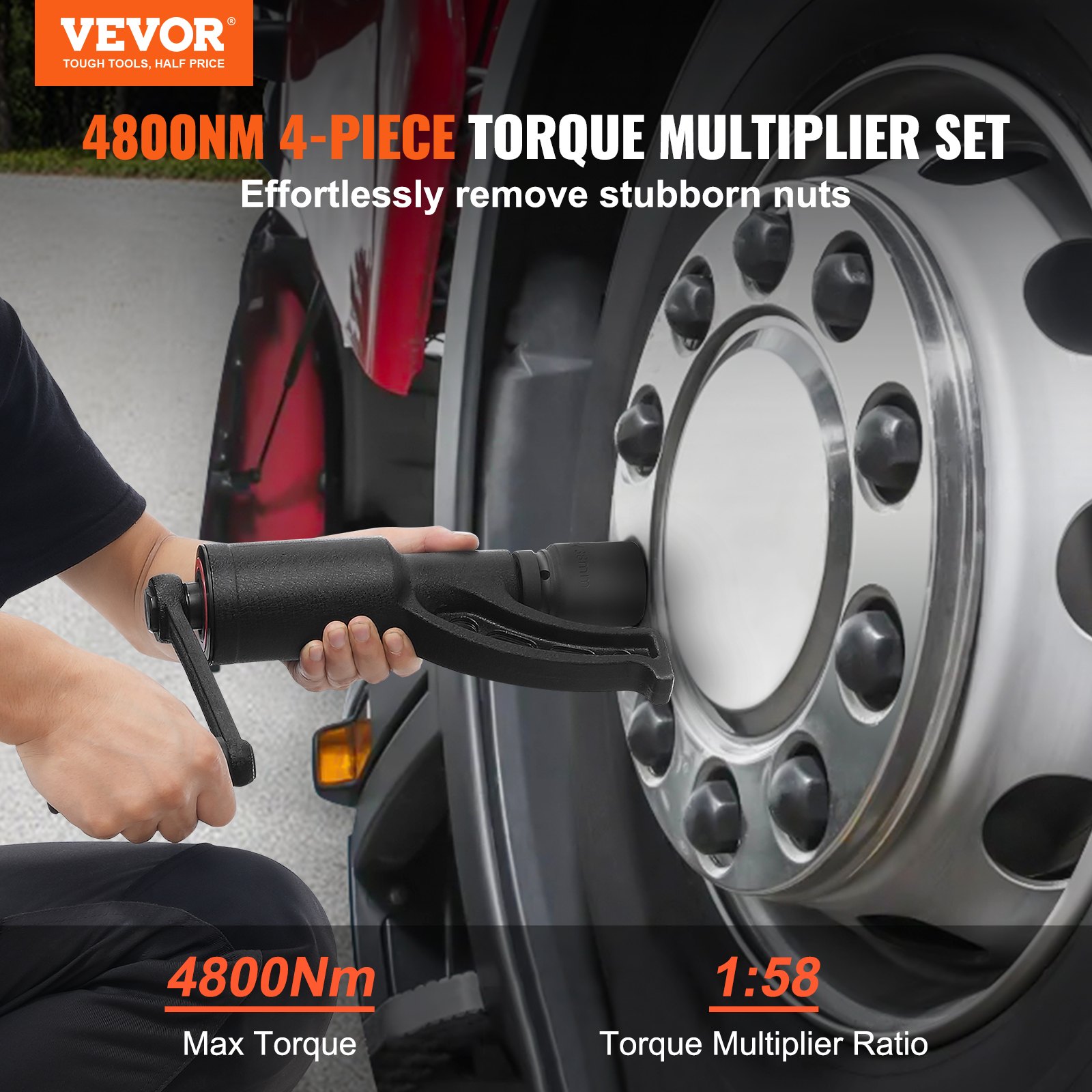 Torque Multiplier, Heavy Duty Torque Multiplier Wrench Set, 1 Inch Drive Lug Nut Wrench Torque Multiplier, 1-58 4800N.m Lug Nut Remover, With 4 Sockets And Storage Case For Truck Trailer RV image 2