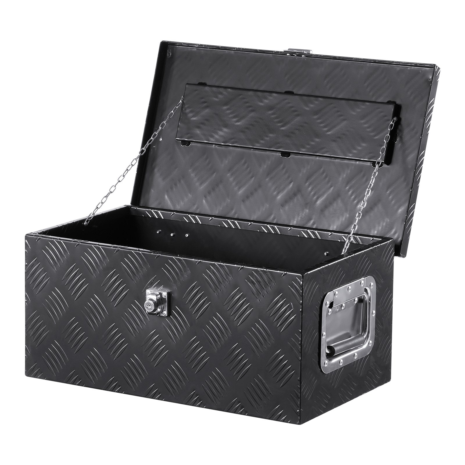 Heavy Duty Aluminum Truck Bed Tool Box, Stripes Plated Tool Box With Side Handle And Lock Keys, Storage Toolbox Chest Organizer For Trailer, Pickup, Truck Bed, RV, 20"x12"x9.5", Black