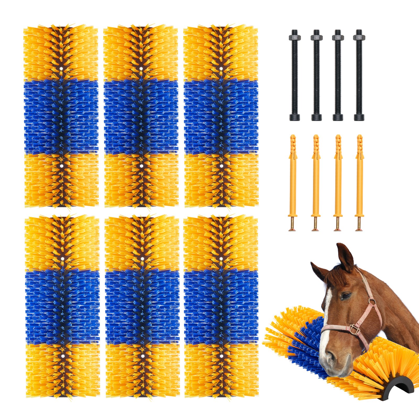 Livestock Scratching Brush, 6 Pcs Horse Brush With 12 Screws, 20 X 7.5 In Cow Scratcher, For Back Itch Relief & Keep Cleaning, Grooming & Scratching Post Brush For Horse, Pig, Cattle Supplies