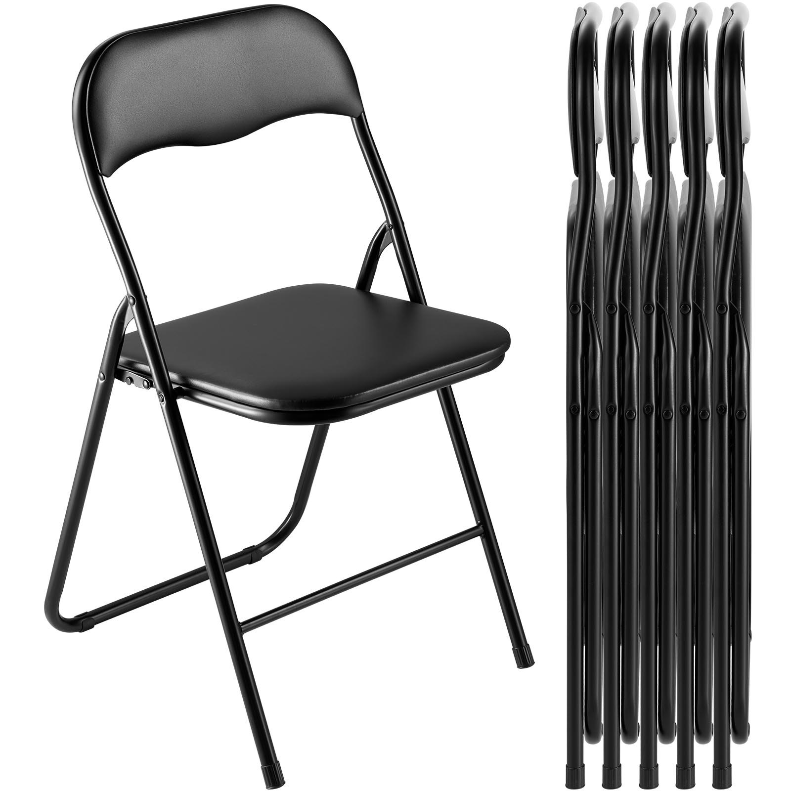 6 Pack Folding Chairs, Foldable Leather Chairs With Heavy Duty Metal Frame & Padded Cushion, Portable Folding Card Table Chairs, Stackable Seats For Home, Yard, Garden, Parties, Events, Black