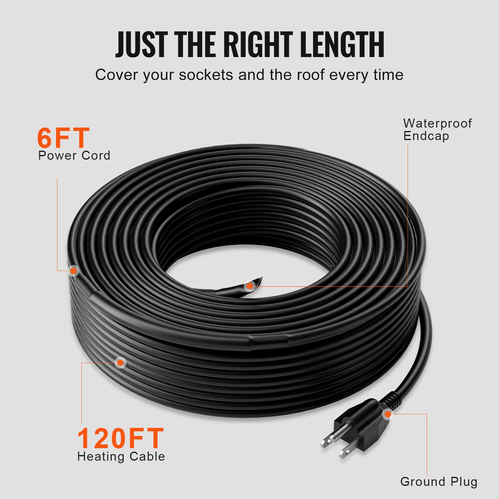 Self-Regulating Pipe Heating Cable, 120FT 5W/FT Heat Tape For Pipes, Roof Snow Melting De-icing, Gutter And Pipe Freeze Protection 5
