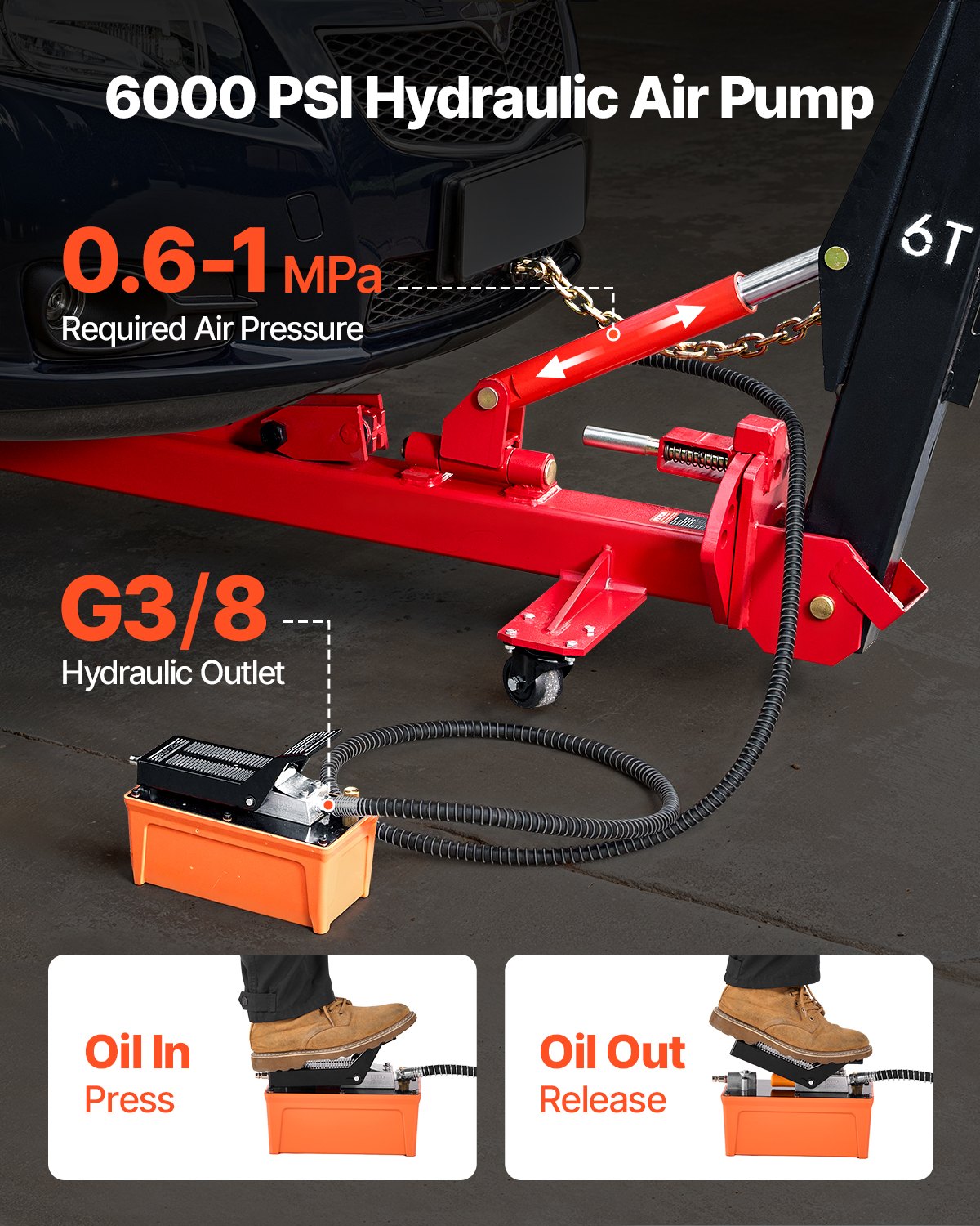 Auto Body Frame Puller Straightener, 6T Tension Car Body Repair Equipment With 6000PSI Hydraulic Foot Pump & Swivel Post, Includes 16 Straightening Tools, For Auto Repair Shop, Sedan SUV Pickup
