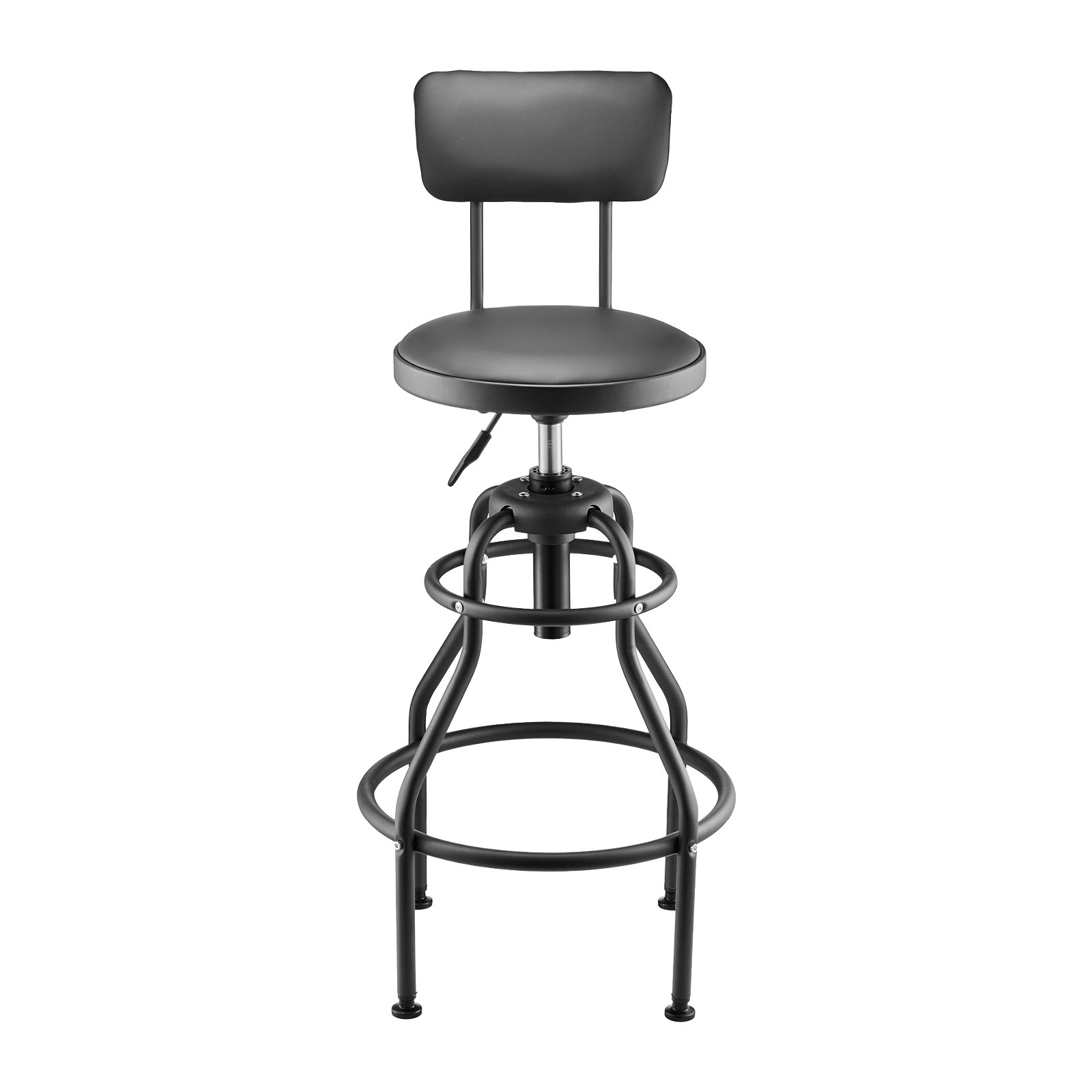Shop Stool With Backrest, Pneumatic Garage Seat/Work Stool With 300 Lbs Capacity, Adjustable Height Roller Creeper Seat, 360° Swivel Padded Workshop Stool, For Garage, Shop & Auto Repair, Black - Image 1