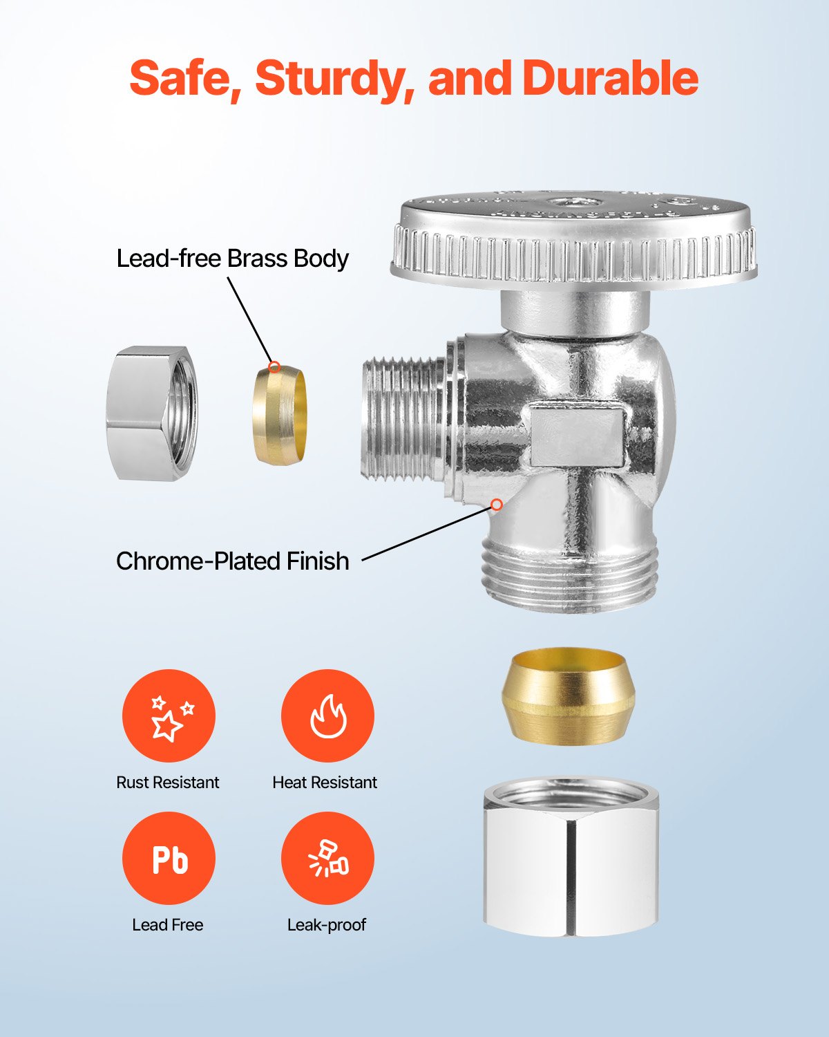 10-Pack Angle Stop Valve, 1-4 Turn Water Shut Off Valves, 1-2' Nominal 5-8' OD... 2