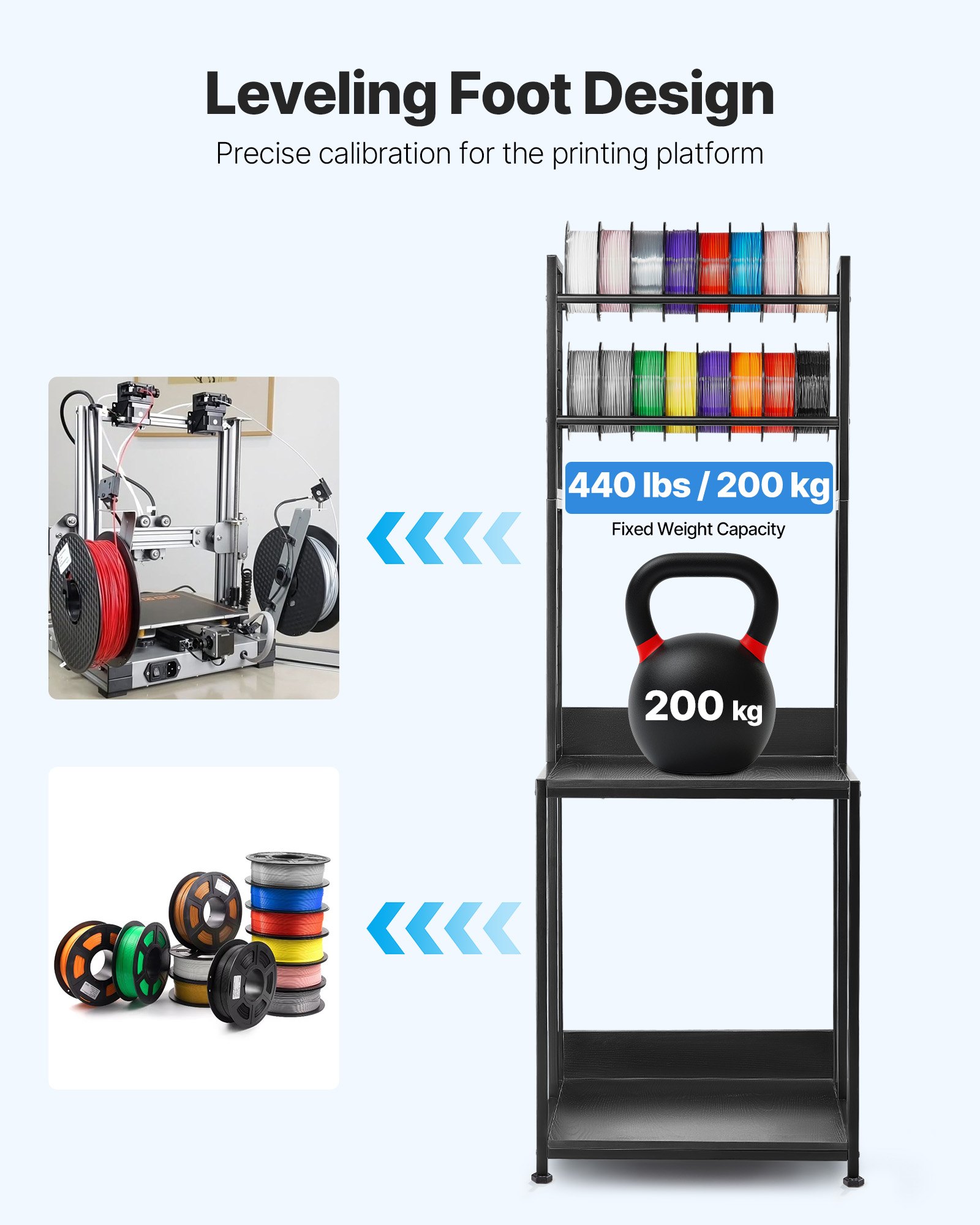3D Printer Filament Storage Rack, 4-Tier 3D Printer Stand With Filament Storage, Spools Holder Racks Cart With Wheels, Filaments Organzied For 3D Printing Station, Office, Workshop (Shelf Only)