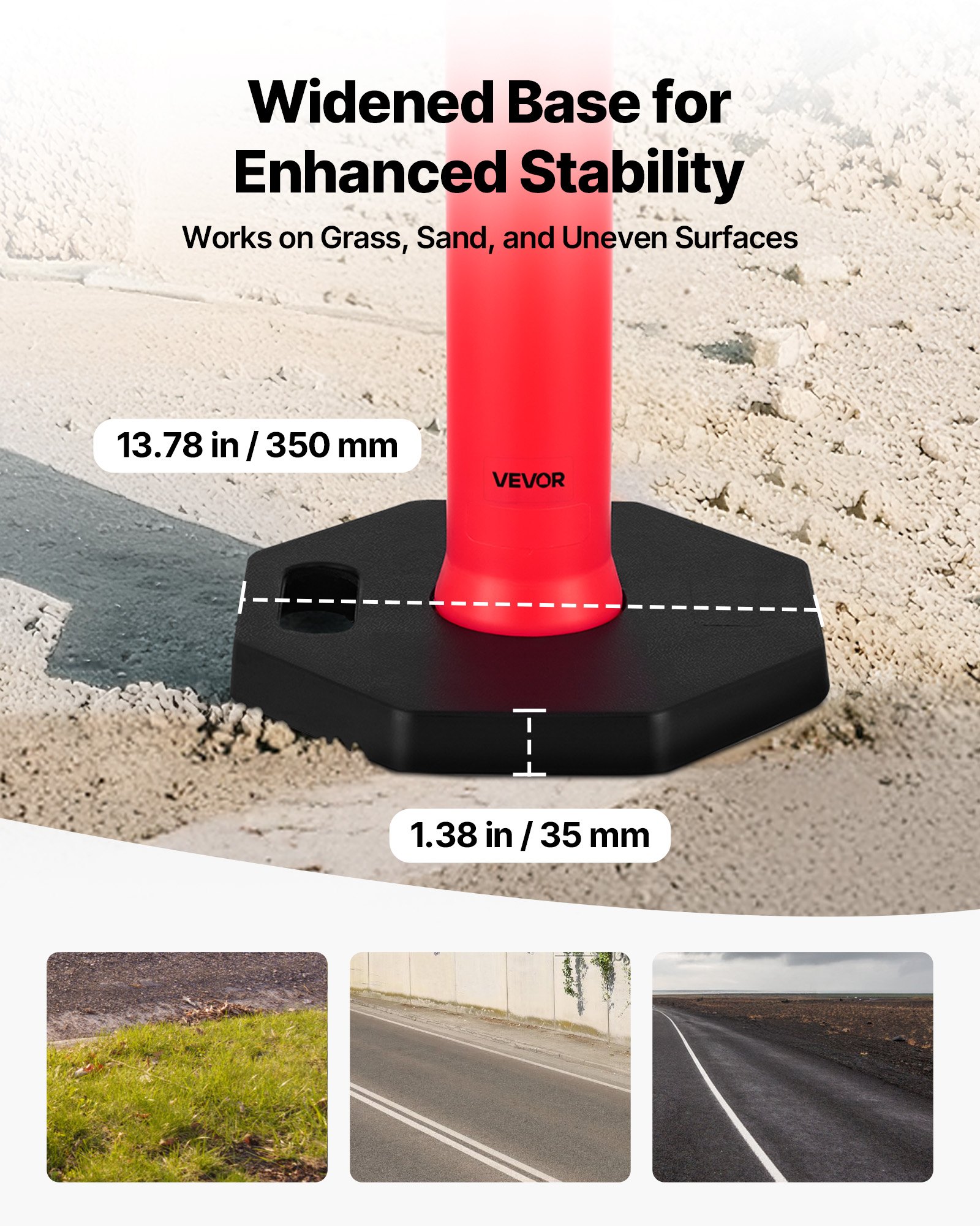 3 Pack Traffic Delineator Posts, 48 Inches Traffic Safety Cones With Weighted Base And Reflective Strips, Heavy Duty Delineator Posts For Construction Site, Parking Lot, Crowd Control, Red_voghion.com