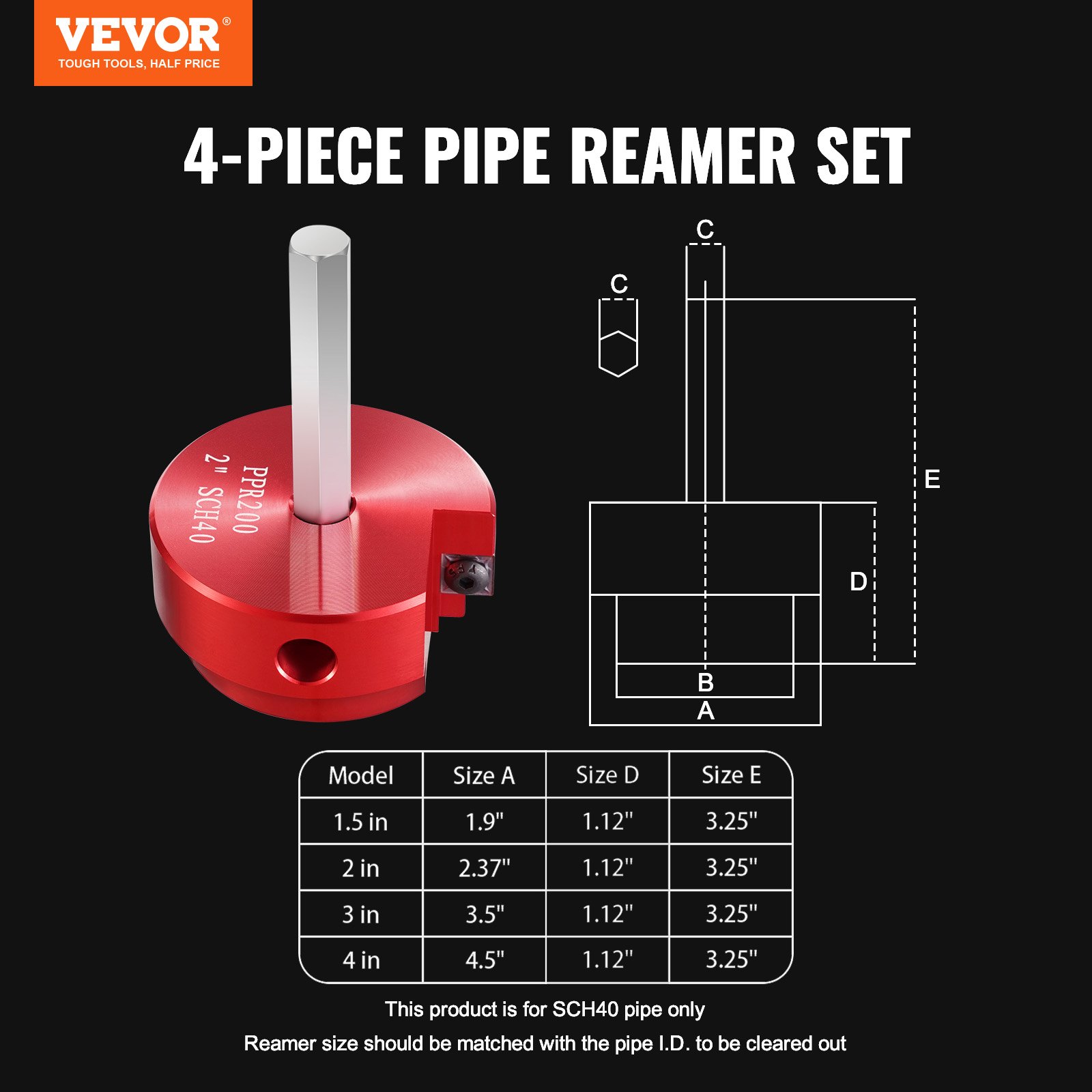 4Pcs PVC Pipe Reamer Kit, Plastic Pipe Fitting Socket Saver Tool Kit, Includes 1-1/2", 2", 3", 4", For PVC, CPVC,… - 3