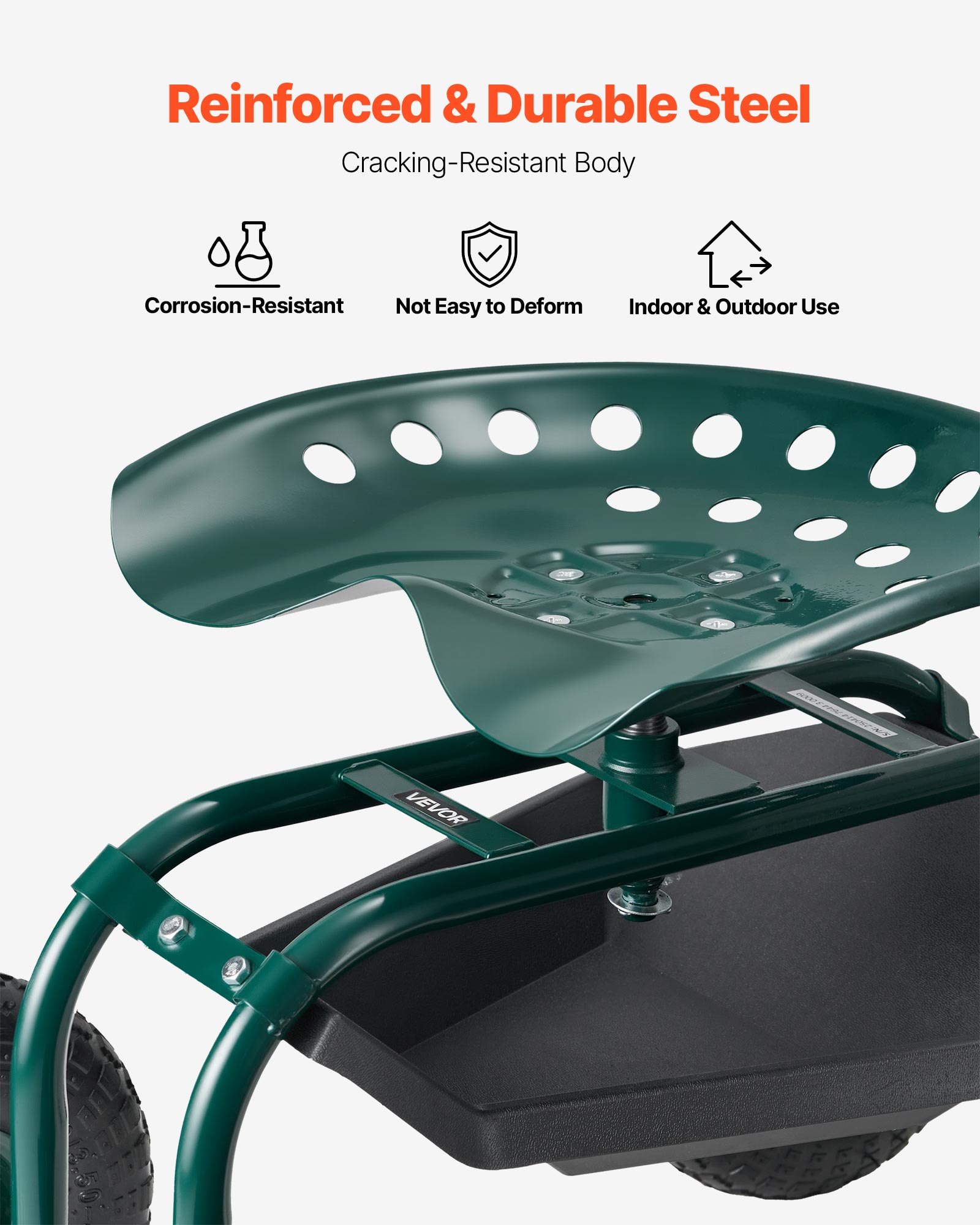 VEVOR Rolling Garden Cart With Swivel Seat, Heavy Duty Garden Seat With Storage Basket & Tool Tray, Weight Capacity,… - 6