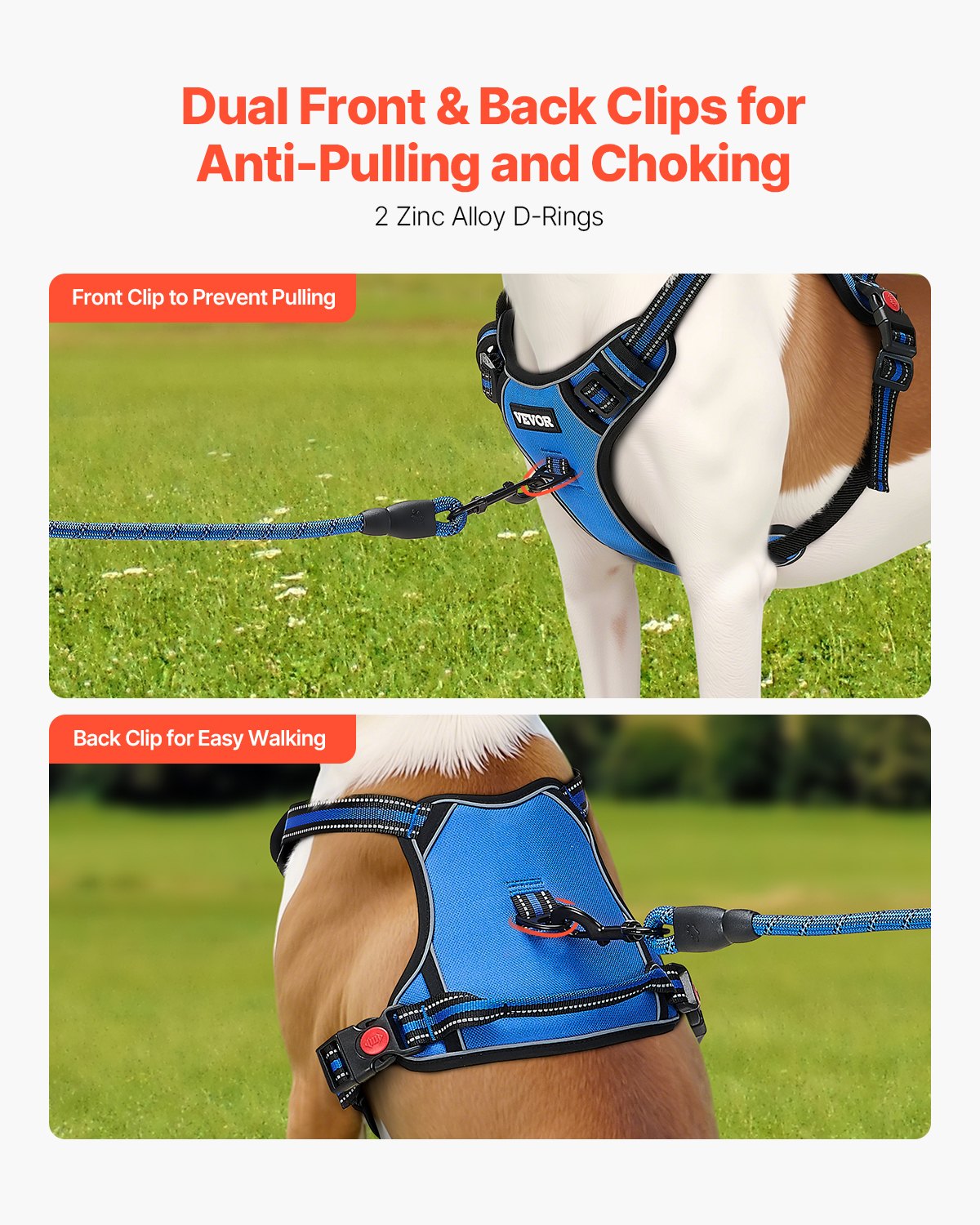 Dog Harness For Large Dogs, No Pull Adjustable Dog Vest Pet Harness, With 5ft Leash, Handle, Metal Rings, Buckles,… - 3