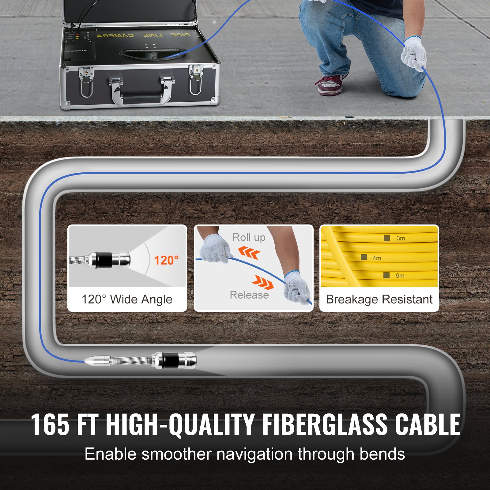 Sewer Camera, 165 Ft/50 M, 7" Screen Pipeline Inspection Camera With DVR... 5