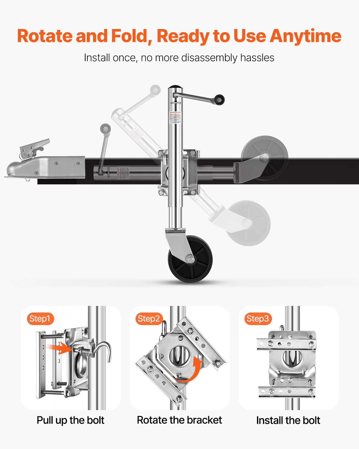 Trailer Jack With Wheel, Load Capacity, Heavy Duty Swivel Boat Trailer Jack With PP Single Wheel & Ergonomic Handle,… - 5