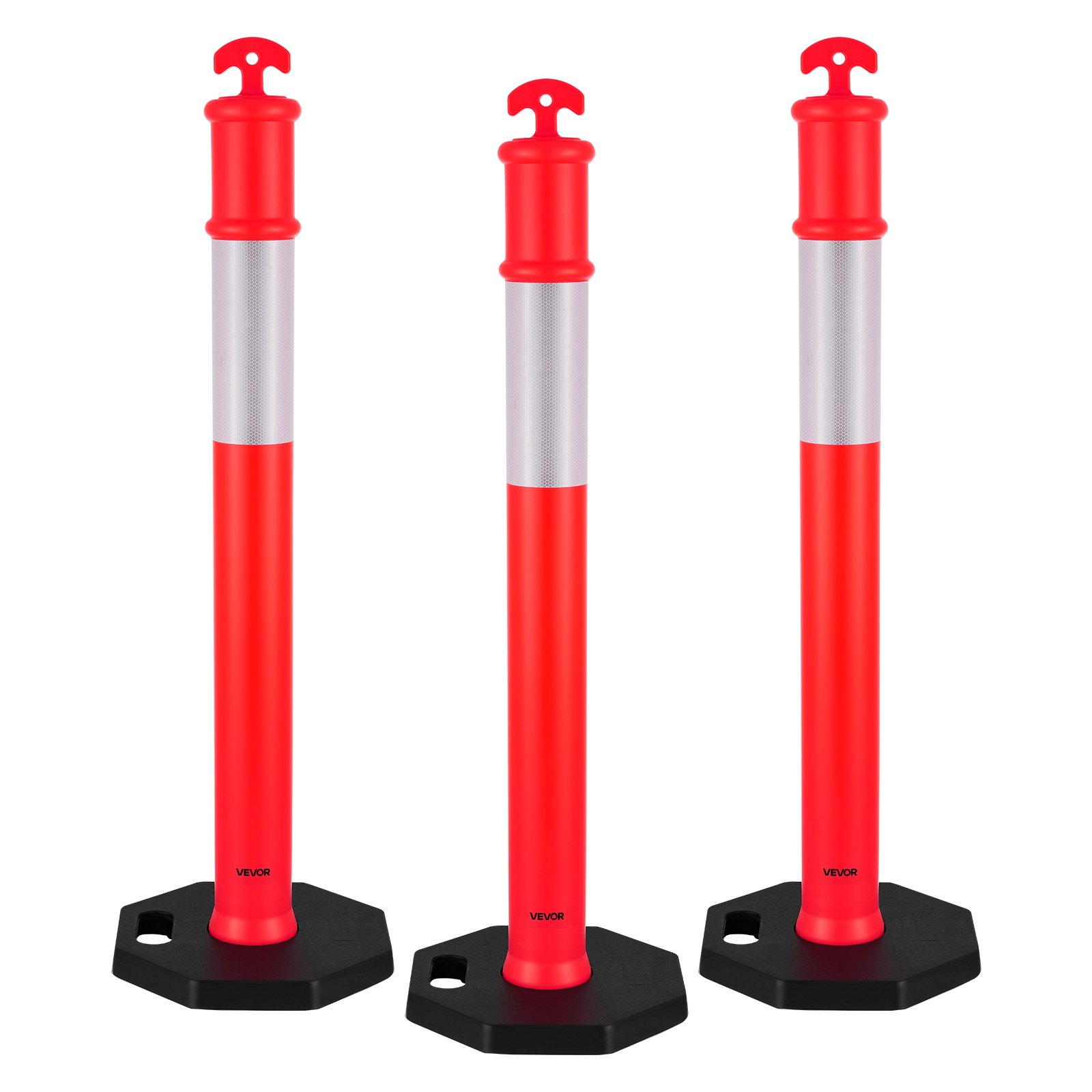 3 Pack Traffic Delineator Posts, 48 Inches Traffic Safety Cones With Weighted Base And Reflective Strips, Heavy Duty Delineator Posts For Construction Site, Parking Lot, Crowd Control, Red_voghion.com