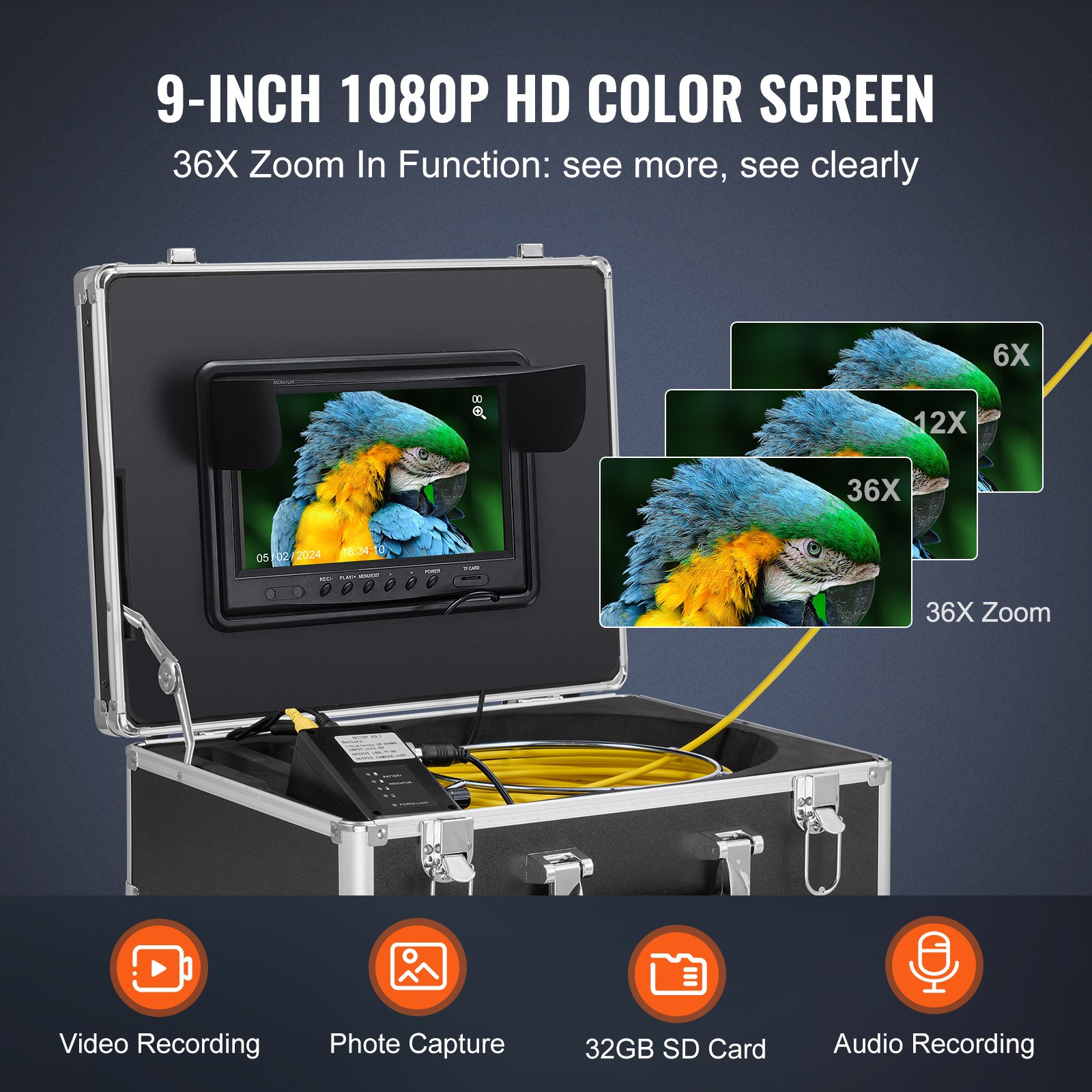 Sewer Camera With 512Hz Locator, 98 Ft/30 M, 9" Drain Inspection Camera With... 4