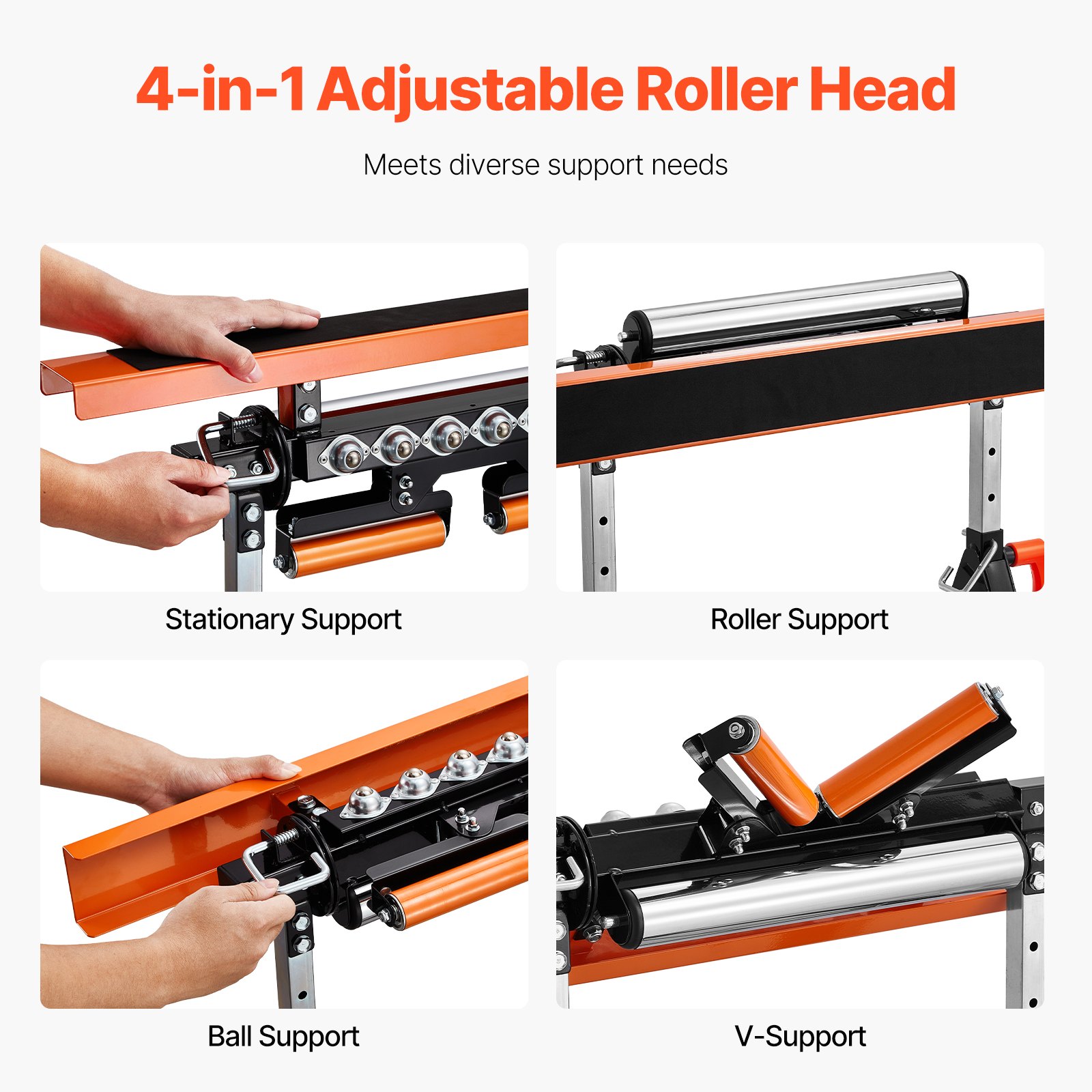 4-in-1 Roller Stand, 440 Lb Load Capacity, 33-50 In Adjustable Height, Folding Heavy Duty With Rack & Polished Multi-directional Roller Head, For Table Saw Outfeed Woodworking Extension Support image 4