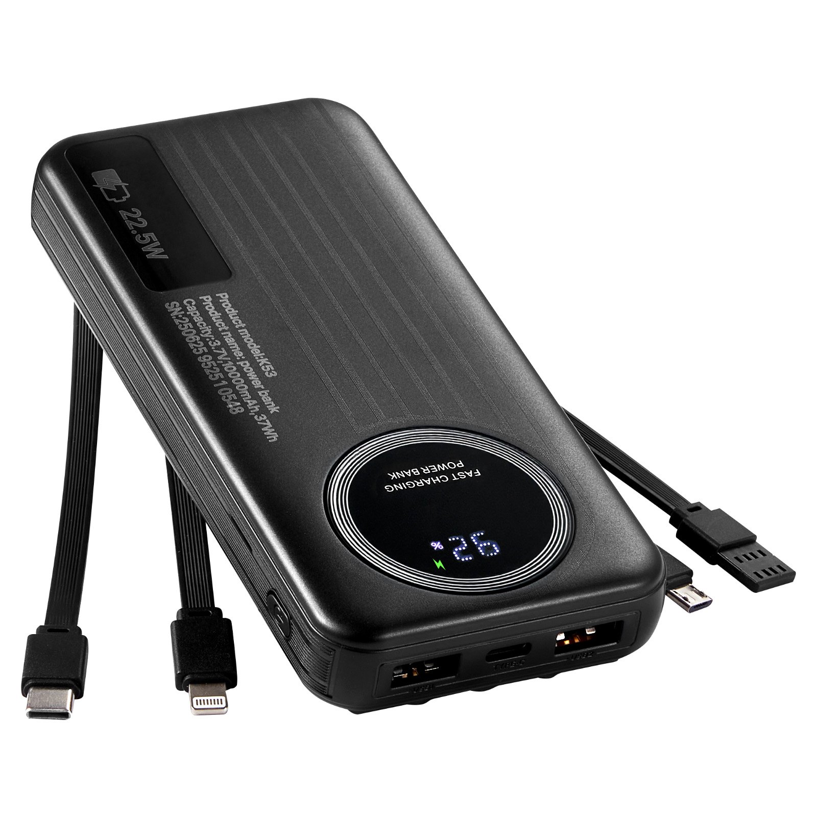 Portable Charger, With Built-in Cables, 10000 MAh Travel Bat