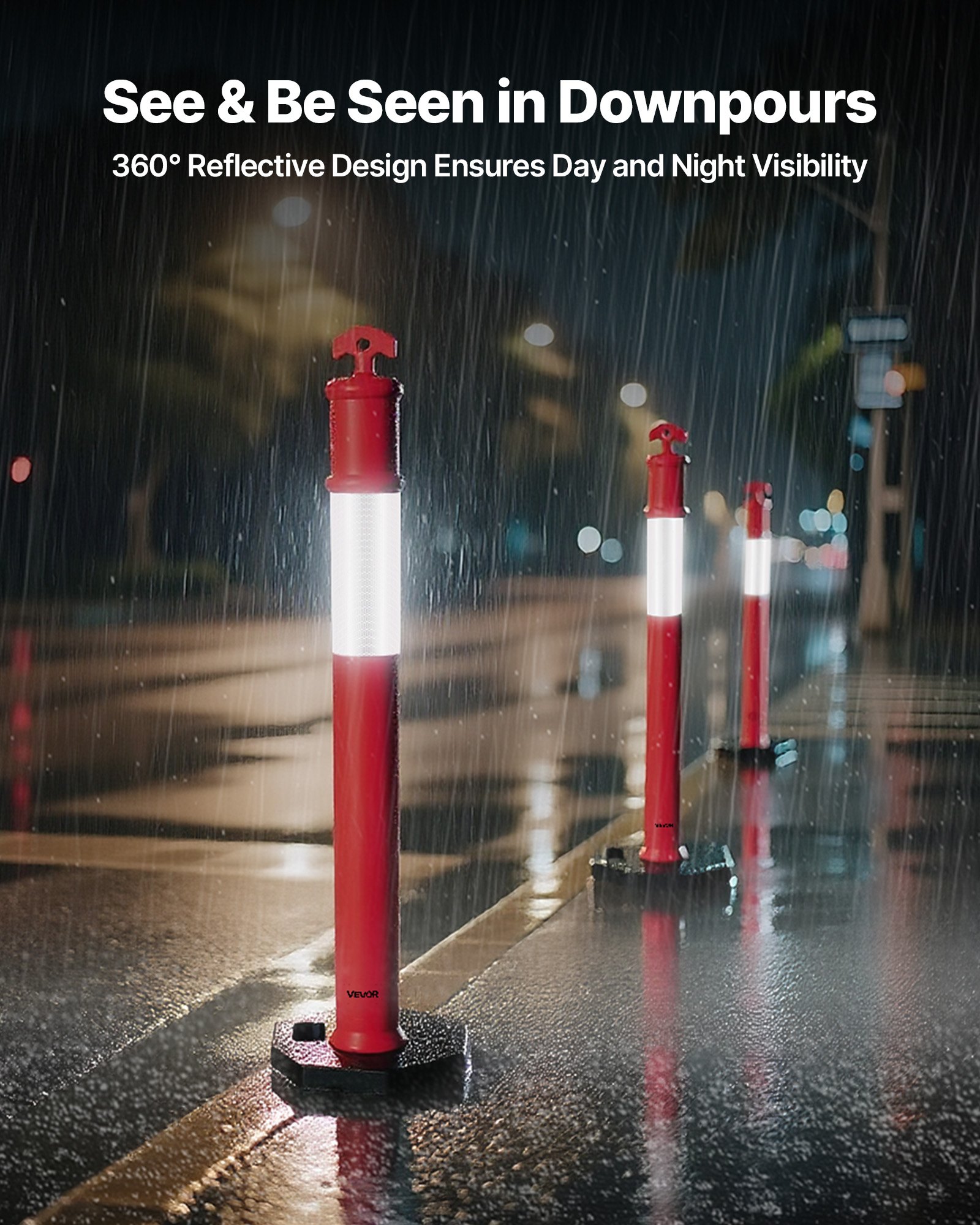 3 Pack Traffic Delineator Posts, 48 Inches Traffic Safety Cones With Weighted Base And Reflective Strips, Heavy Duty Delineator Posts For Construction Site, Parking Lot, Crowd Control, Red_voghion.com
