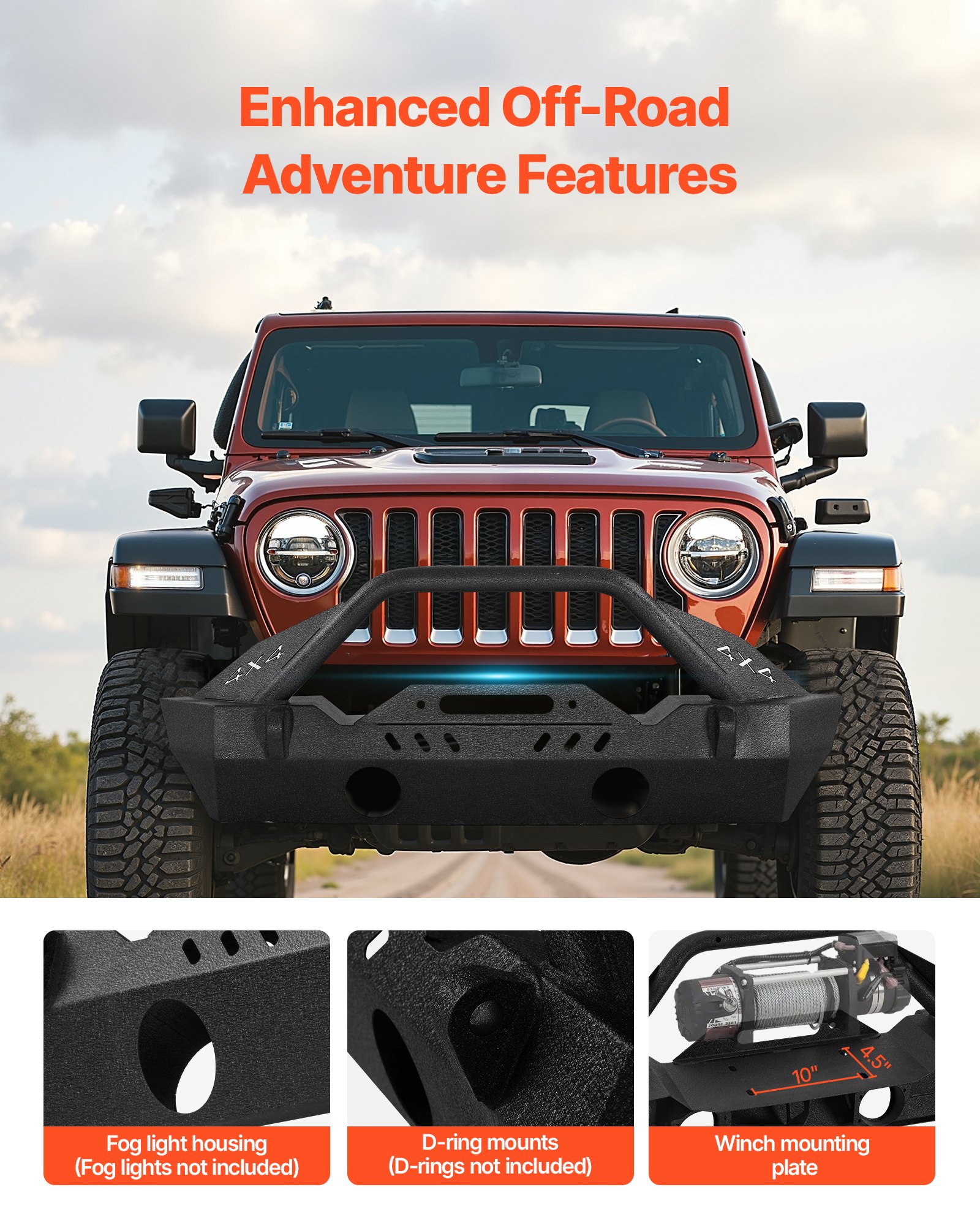 Underside view of 2018-2024 Jeep Wrangler JL Vevor bumper showing pre-drilled winch mounting plate bolt pattern