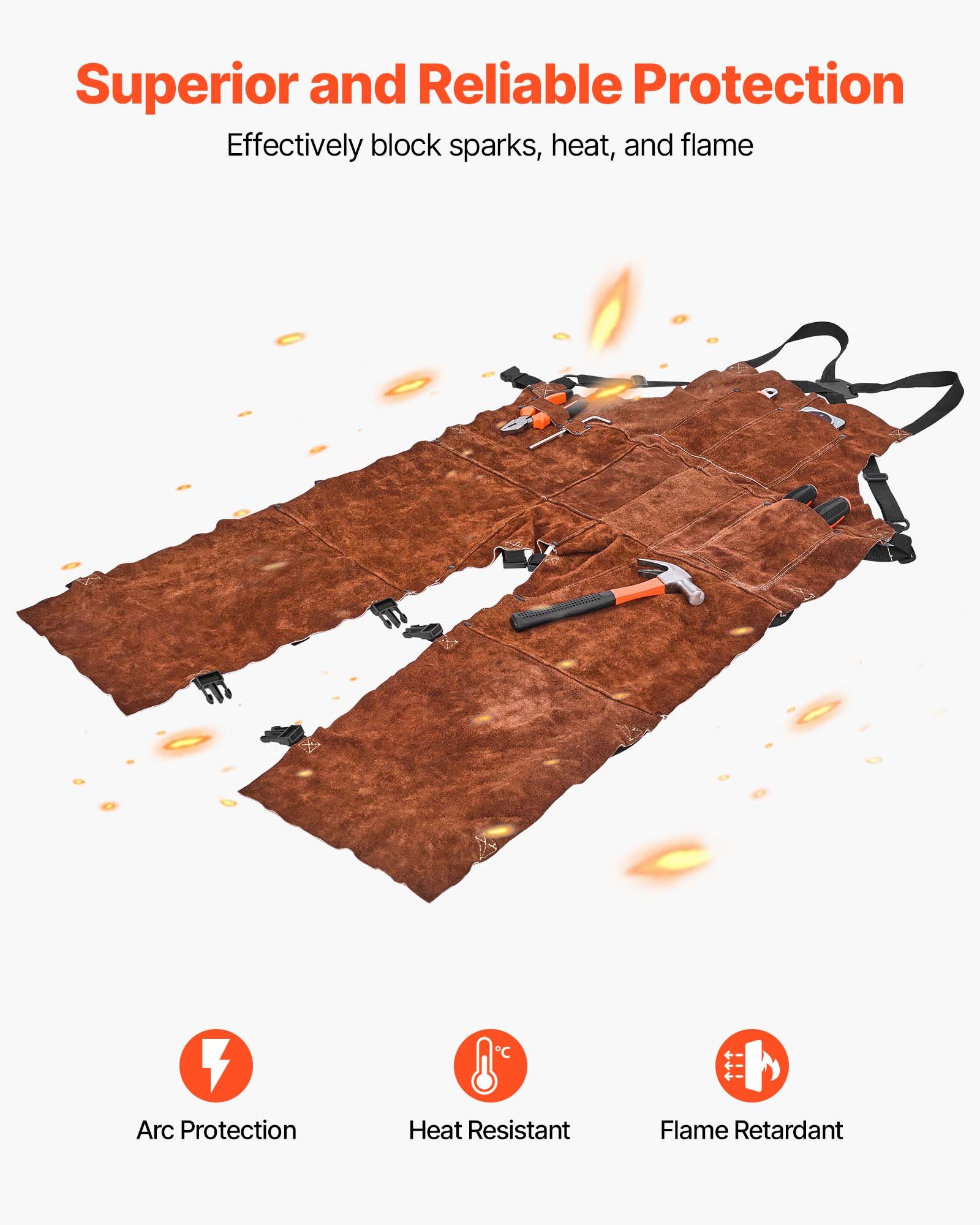Leather Welding Apron Split Leg, Heavy Duty Cowhide Flame Resistant Welding Pants For Men Women, Heat-Resistant Safety Apron With 3 Pockets For Woodworking, Gardening, Blacksmithing, M-Size