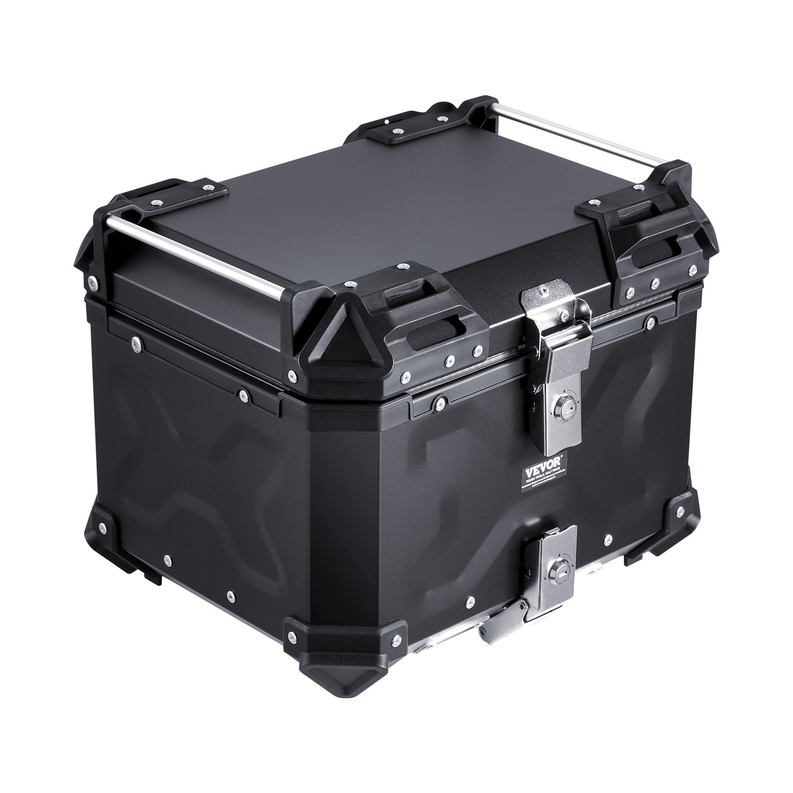 Motorcycle Top Case, Universal Aluminum Alloy Motorbike Tail Box With Leather Lining, 55L Waterproof Detachable Motorcycle Top Box With Lock & Back Cushion, Fit For 99% Of Motorcycle Frames