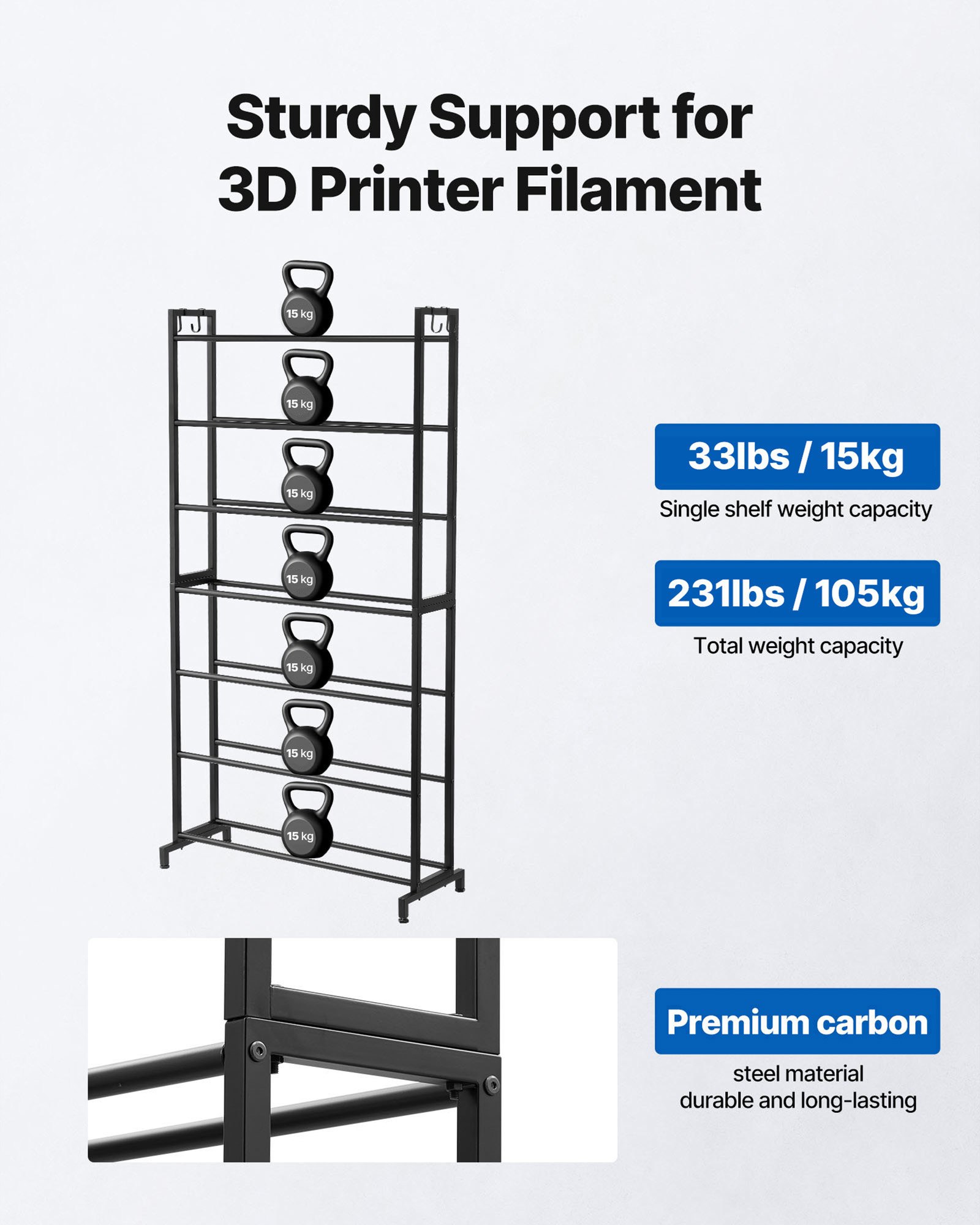 3D Printer Filament Storage Rack, 7 Tier Heavy Duty Storage Shelves For 3D Printing Filaments, Filament Spool Holders Racks For 3D Printing Studio, Home Studio, Office, Workshop Shelf Only