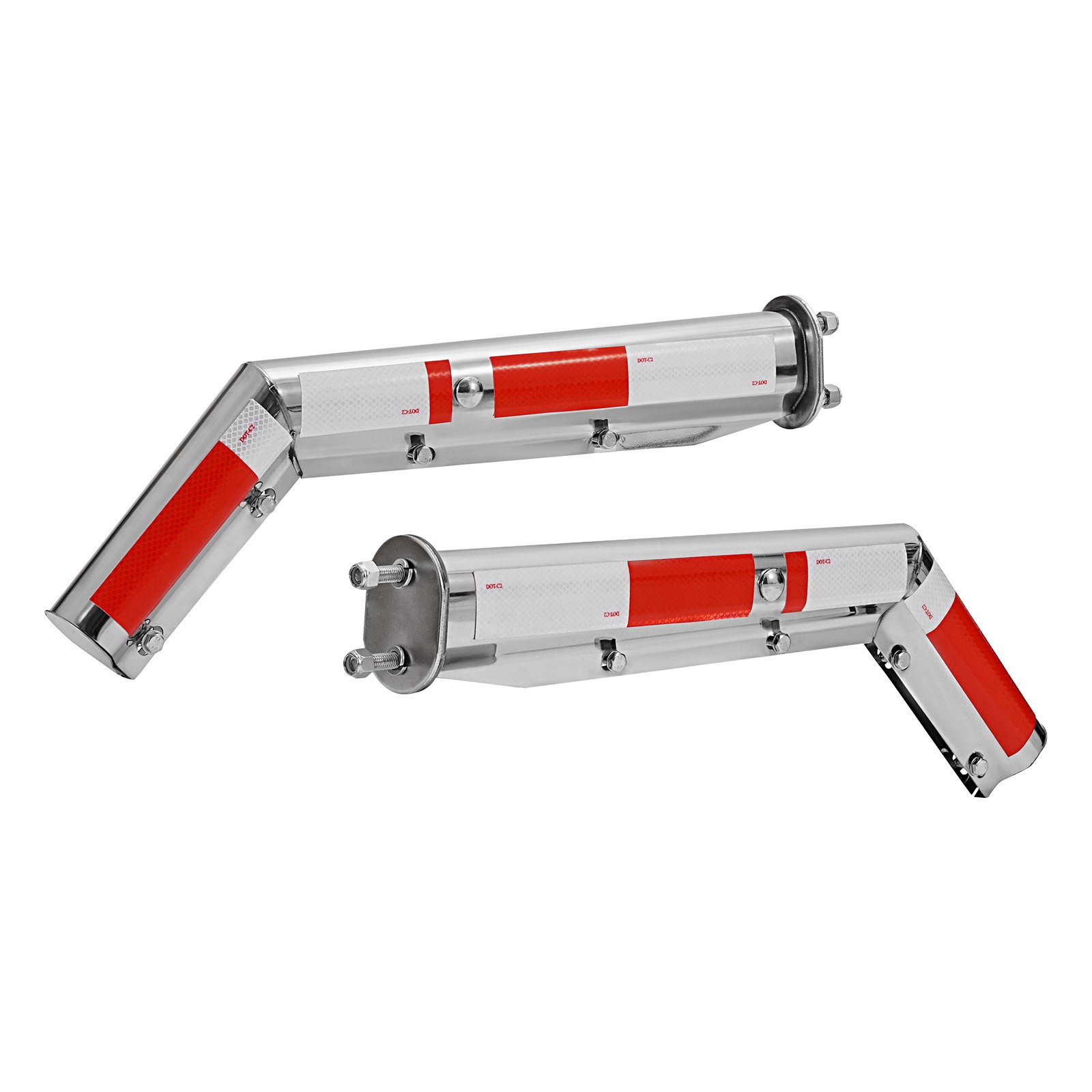 Stainless Steel Angled Spring Loaded Mud Flap Hangers, 2-1/2" Bolt Spacing Mudflap Hangers For Semi Trucks, 1 Pair Heavy Duty Semi Truck Mud Flap Hanger Set With Reflective Strips, Silver