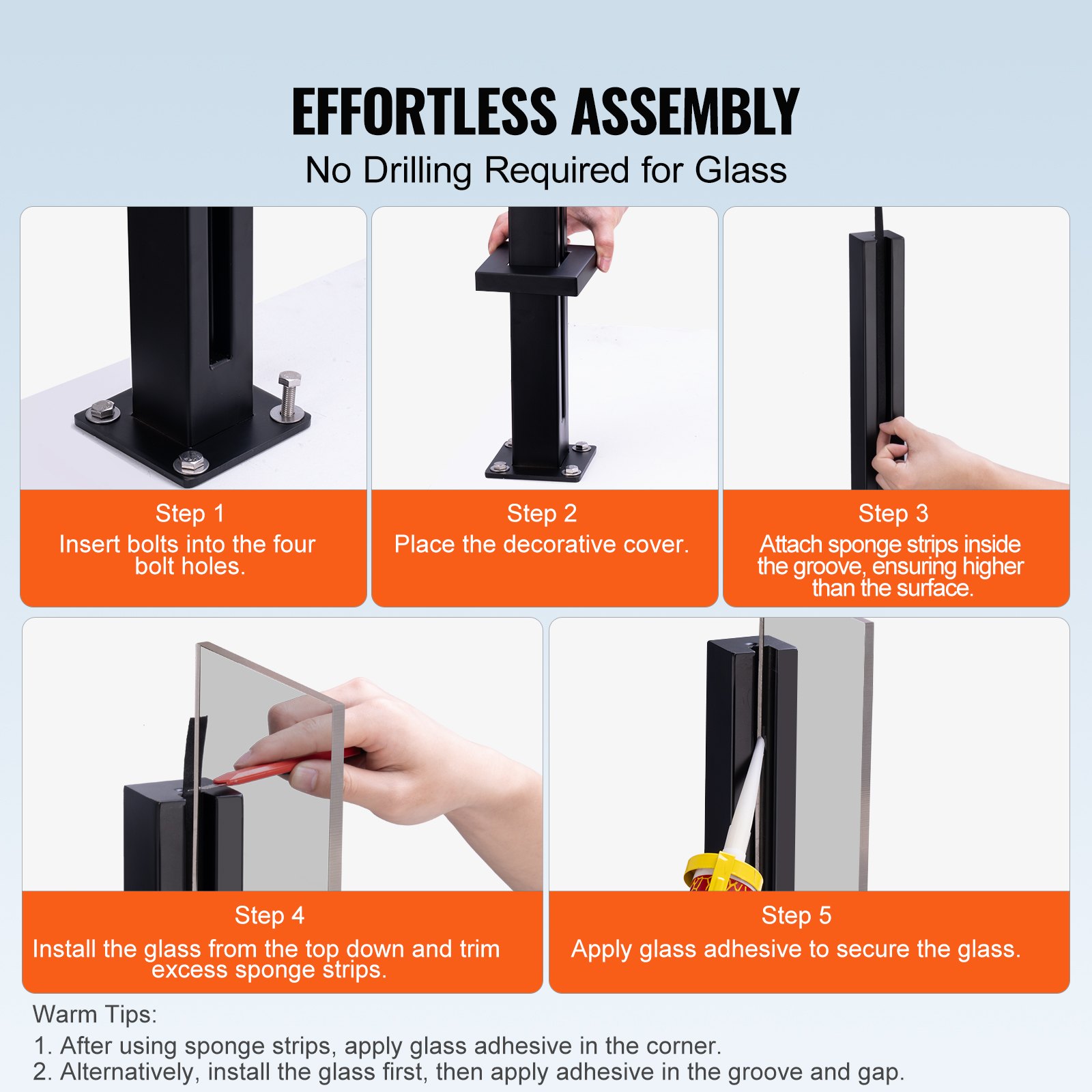 Glass Clamp, 41.34" Height Glass Railing Bracket For 0.39