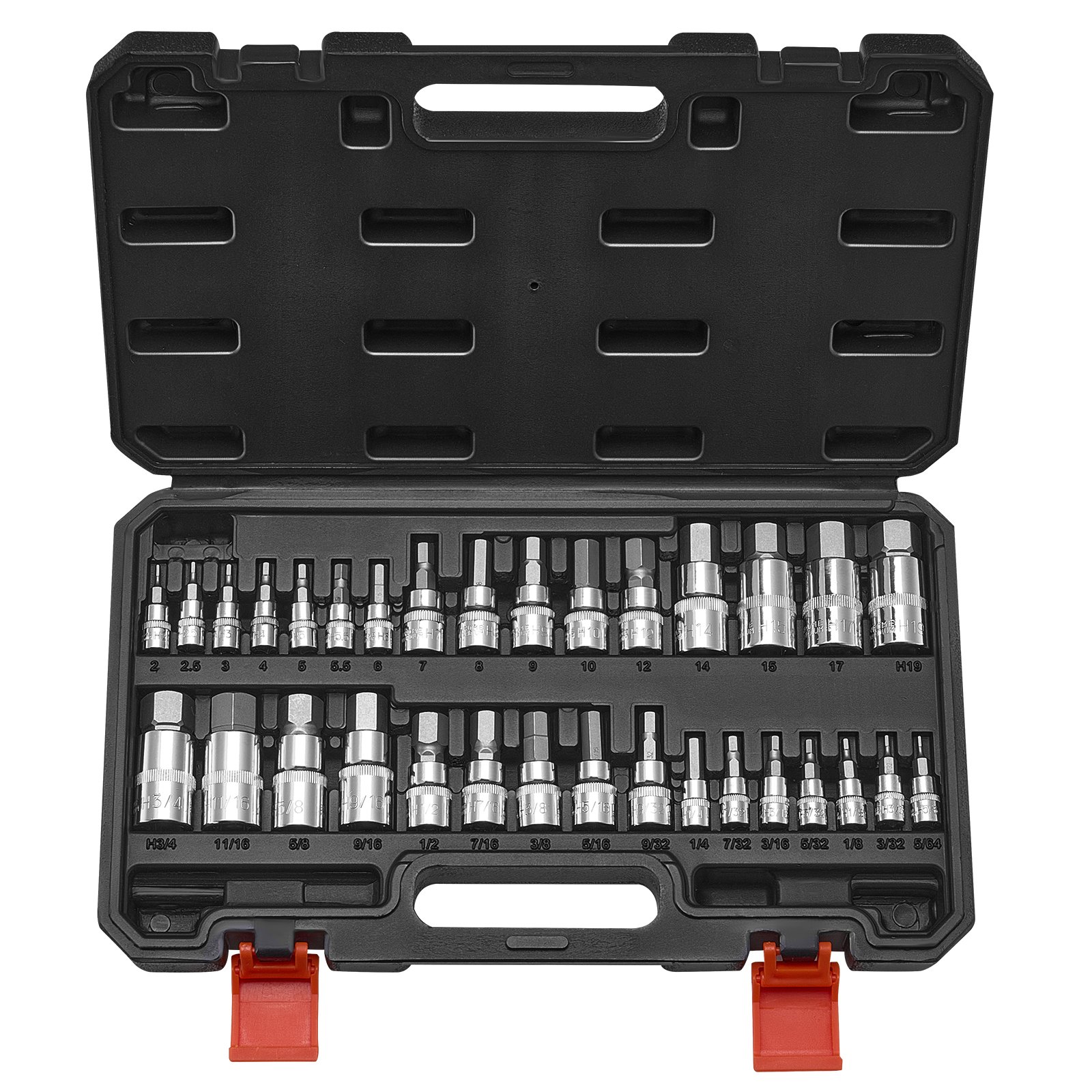 Hex Bit Socket Set, 32-Piece, S2 Alloy Steel And Cr-V Steel, Standard SAE And Metric, 1/4 In, 3/8 In, And 1/2 In Drives, With Enhanced Storage Case, Allen Socket Set For Mechanics, Auto Repair - Image 1