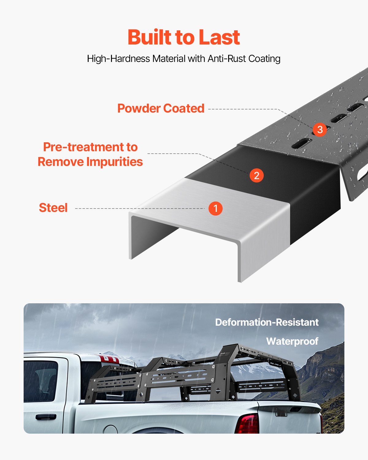Vevor mid-size truck bed rack 900 lb static load capacity, overhead angle view