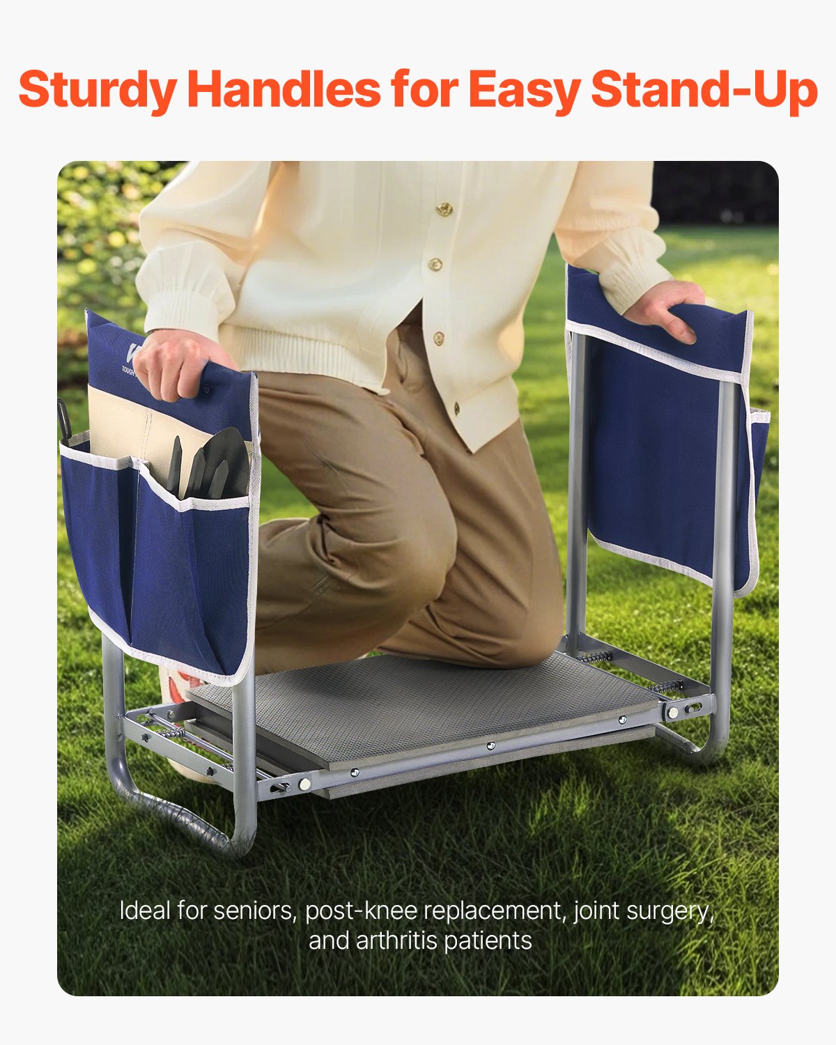 Garden Kneeler And Seat, 11 In Wide Kneeling Pad, Heavy Duty Garden Kneeling Stool, Folding Garden Seat With 2 Tool Bags, Relieve Knee & Back Pain, Non-Slip Garden Bench For Women Grandparents image 3