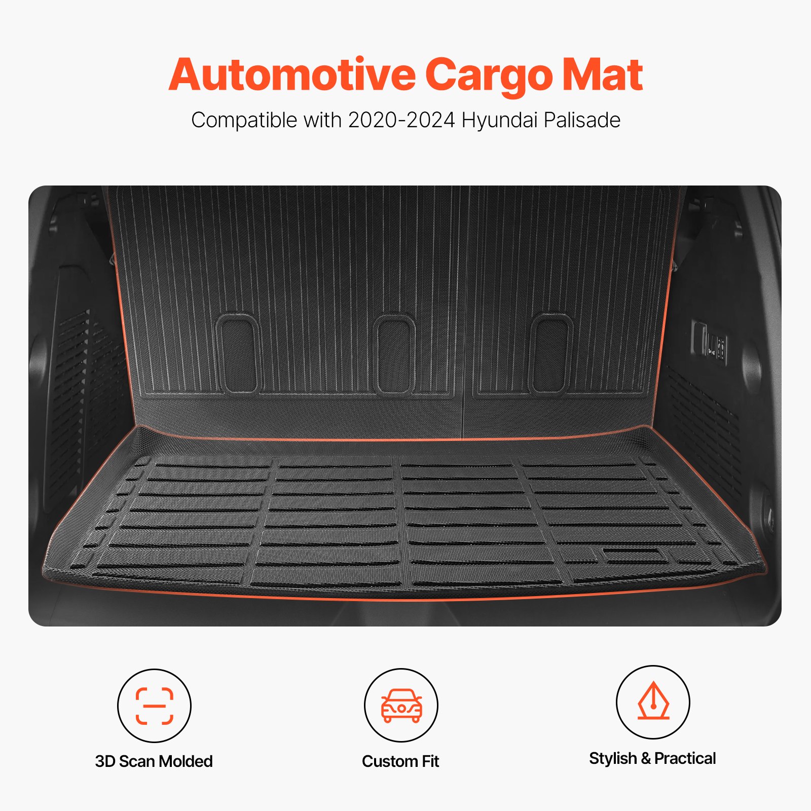 Custom-fit GMC Yukon 2021-2024 TPE trunk mat showing raised edge lip and non-slip surface detail