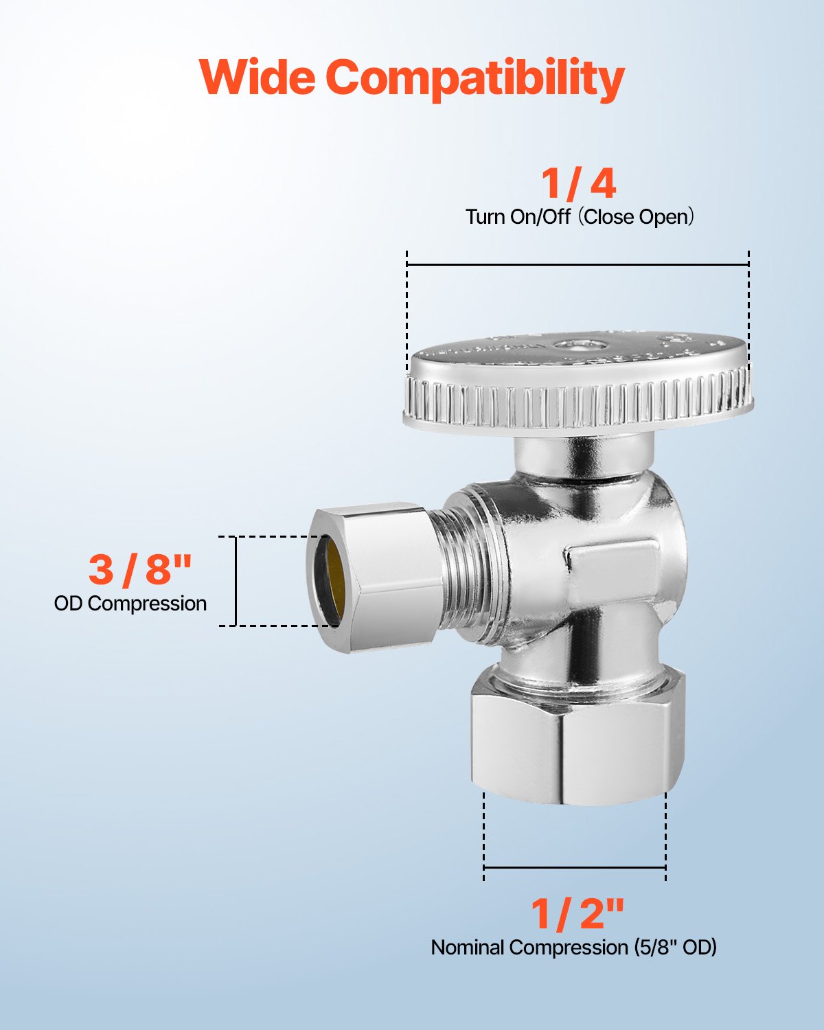 10-Pack Angle Stop Valve, 1-4 Turn Water Shut Off Valves, 1-2' Nominal 5-8' OD... 4