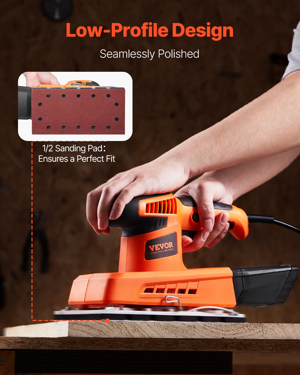 Sheet Sander, 1/2 Sheet 2.5A Electric Sander For Woodworking, Max. 12000RPM Variable Speed Sheet Finishing Sander With Sandpaper And Dust Box For Wood Polishing Sanding 4