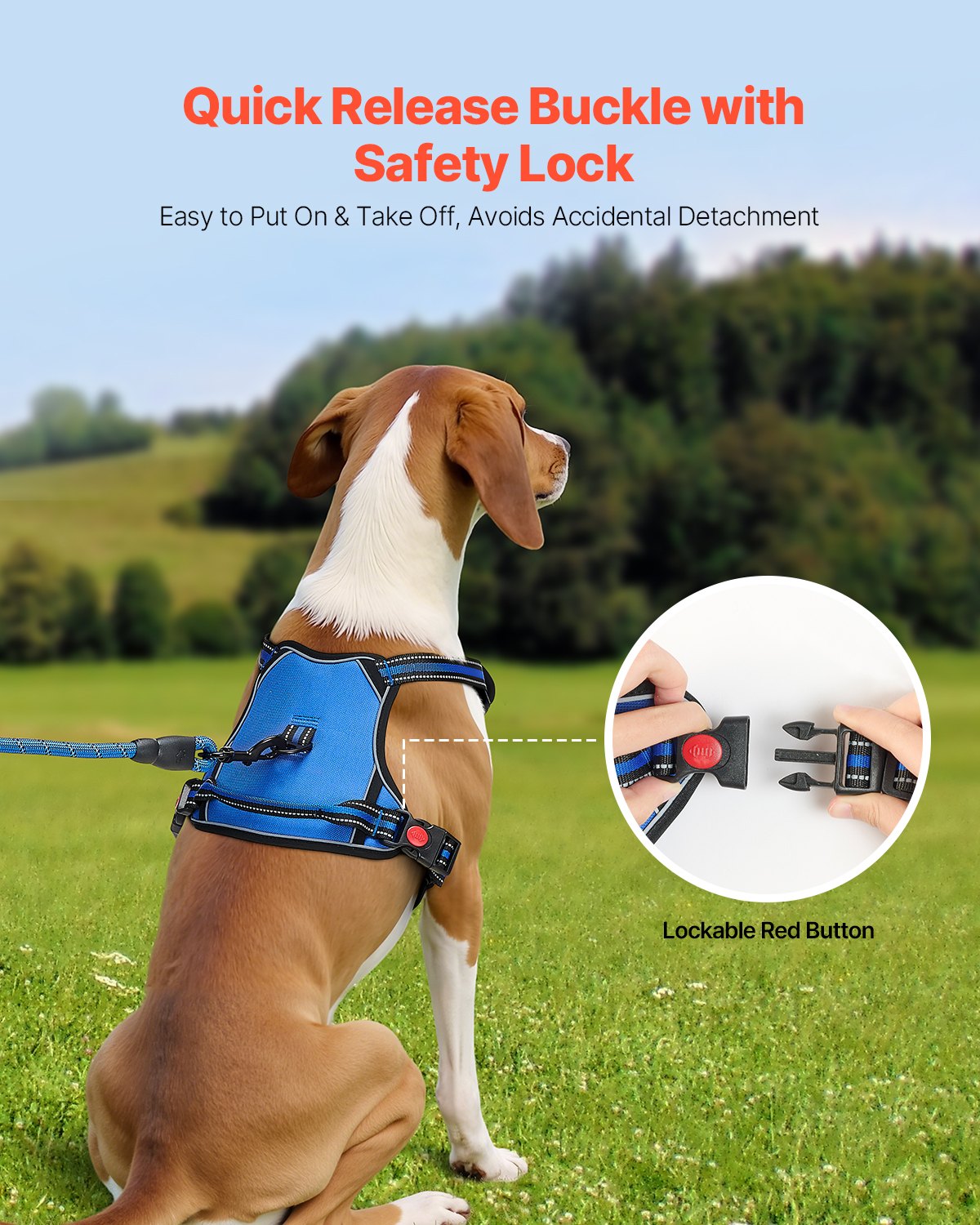 Dog Harness For Large Dogs, No Pull Adjustable Dog Vest Pet Harness, With 5ft Leash, Handle, Metal Rings, Buckles,… - 4