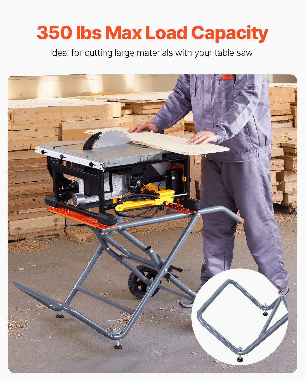 Portable Table Saw Stand With Wheels 350 Lbs Load Capacity Rolling Foldable image 5