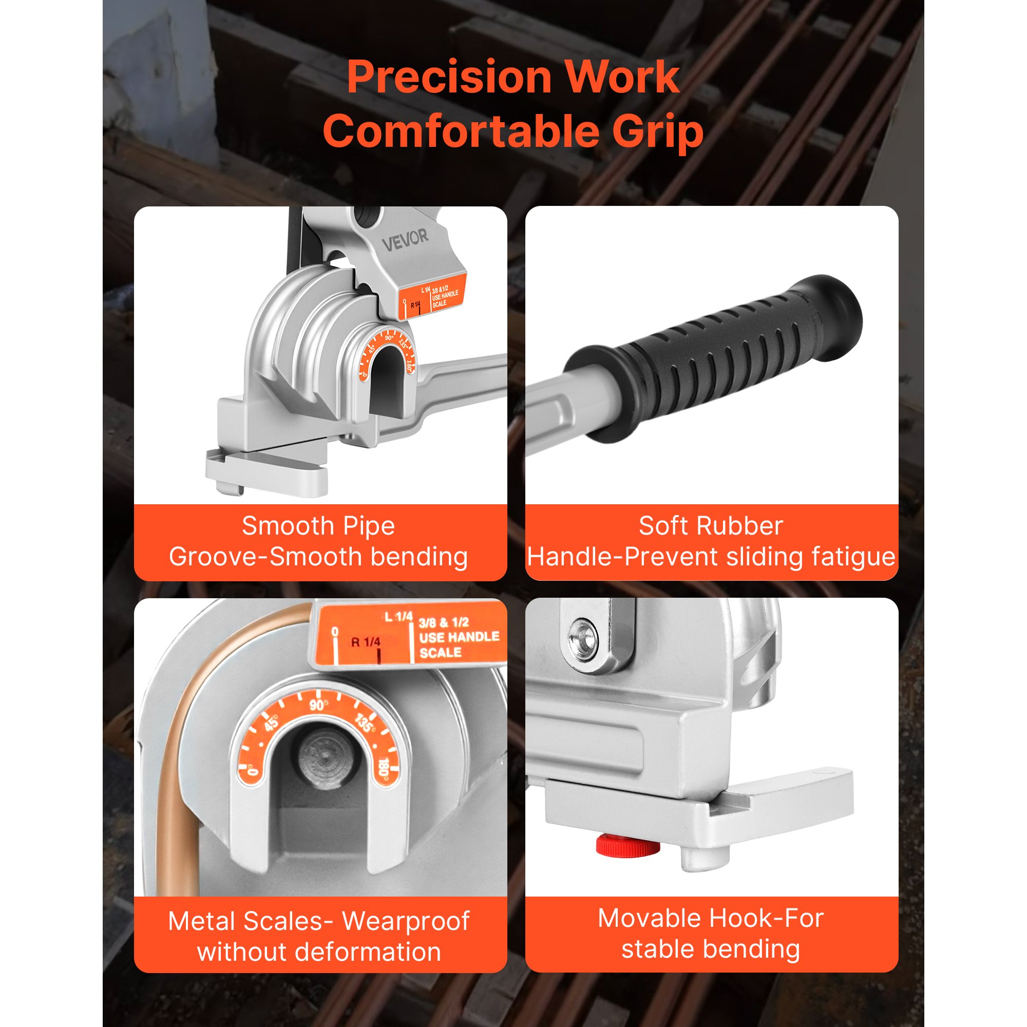 Pipe Tube Bender, 1/4", 3/8", 1/2" OD, 3 In 1 Manual Level Tube Bender, 180° Copper Aluminum Pipes Bending Tool For Automotive Repair, HVAC Air Conditioning image 5