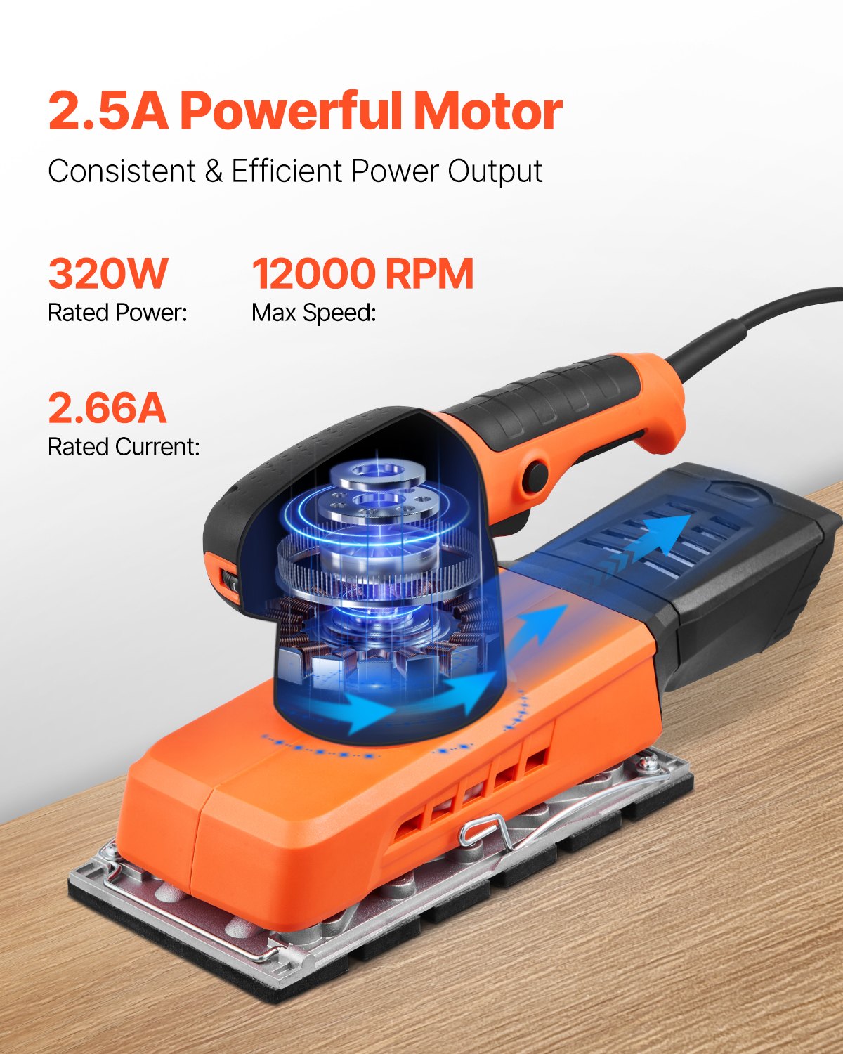 Sheet Sander, 1/2 Sheet 2.5A Electric Sander For Woodworking, Max. 12000RPM Variable Speed Sheet Finishing Sander With Sandpaper And Dust Box For Wood Polishing Sanding