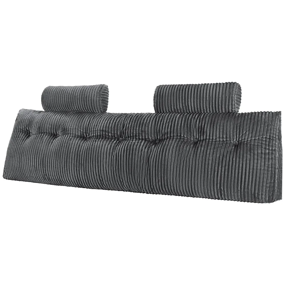 Headboard Pillow, King Size Wedge Headboard Pillow With 2 Side Pockets And 2 Headrests, Bed Wedge Pillow With Washable Flannel Cloth, For Reading, Gaming, Resting, Working In Bed, Grey