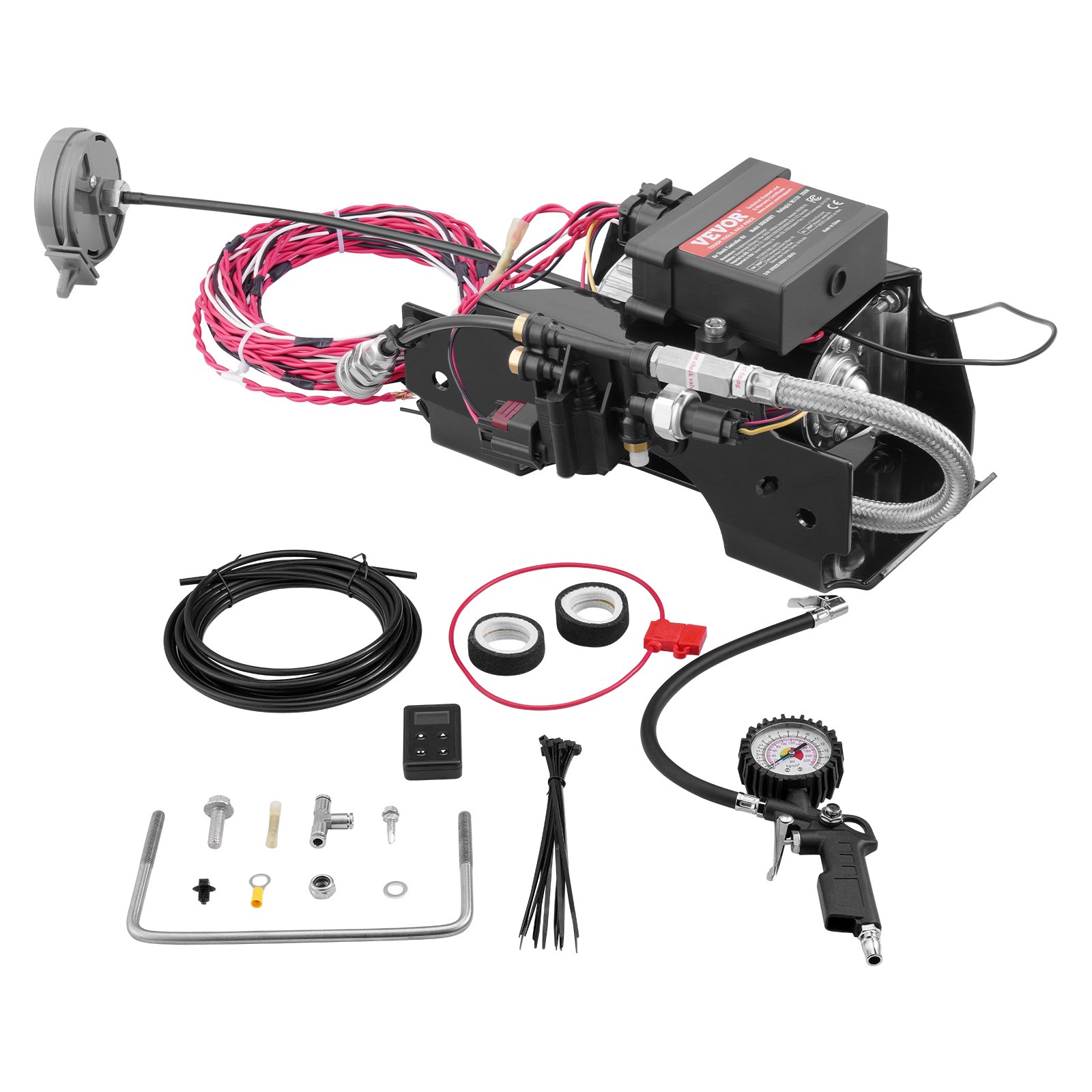 Air Shock Controller Kit, 12V 100PSI Wireless On Board Air Compressor System, App Or Remote Control Air Ride Suspension Compressor Kit With Single Path System, Inflator & Air Line For Truck Van