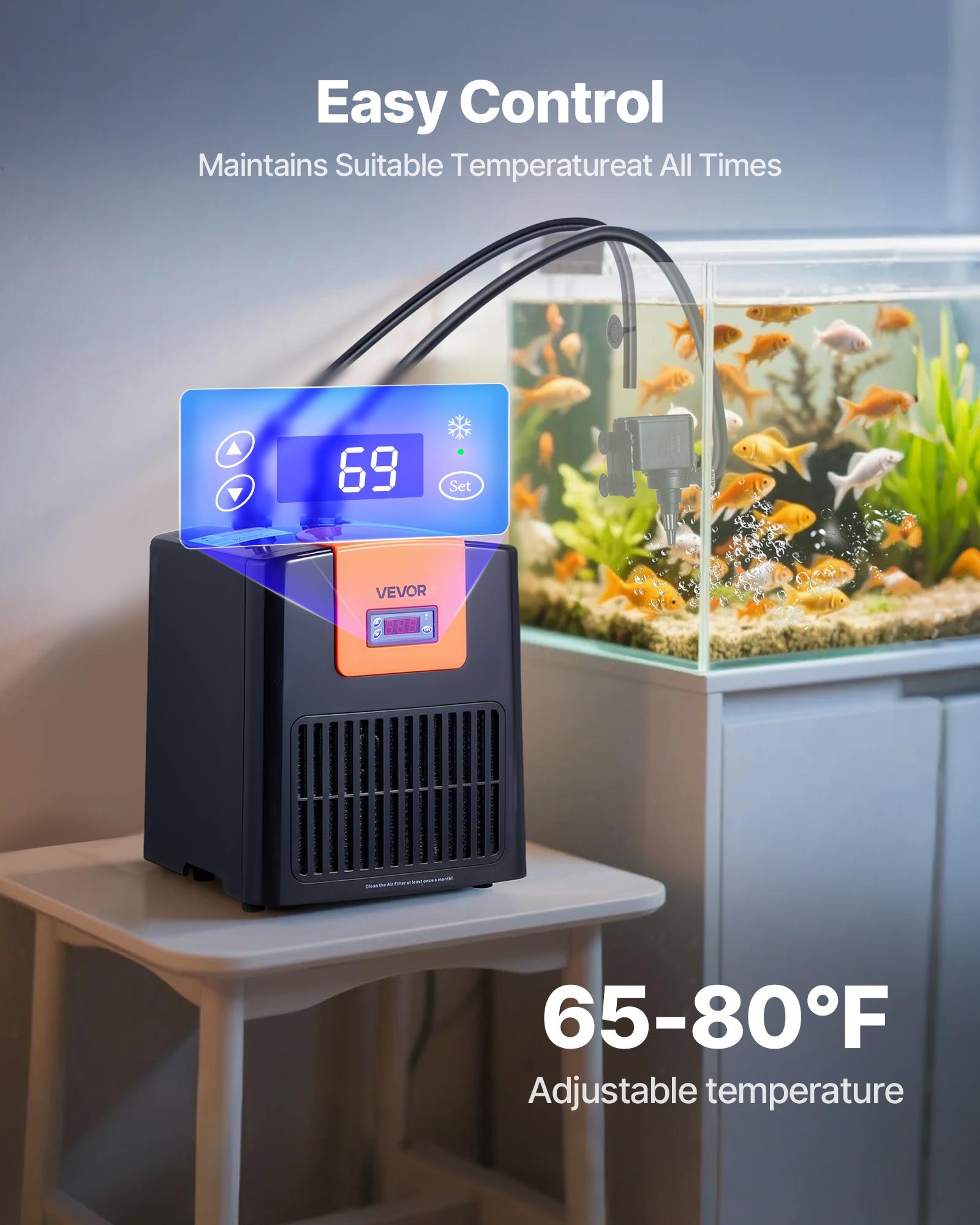 Aquarium Chiller 52 Gallon, 1/10 HP Water Chiller For Hydroponics, Fast Cooling For Fish Tank,Axolotl,Coral Reef,Quiet Refrigeration Compressor, Titanium Evaporator,Complete Fittings image 2