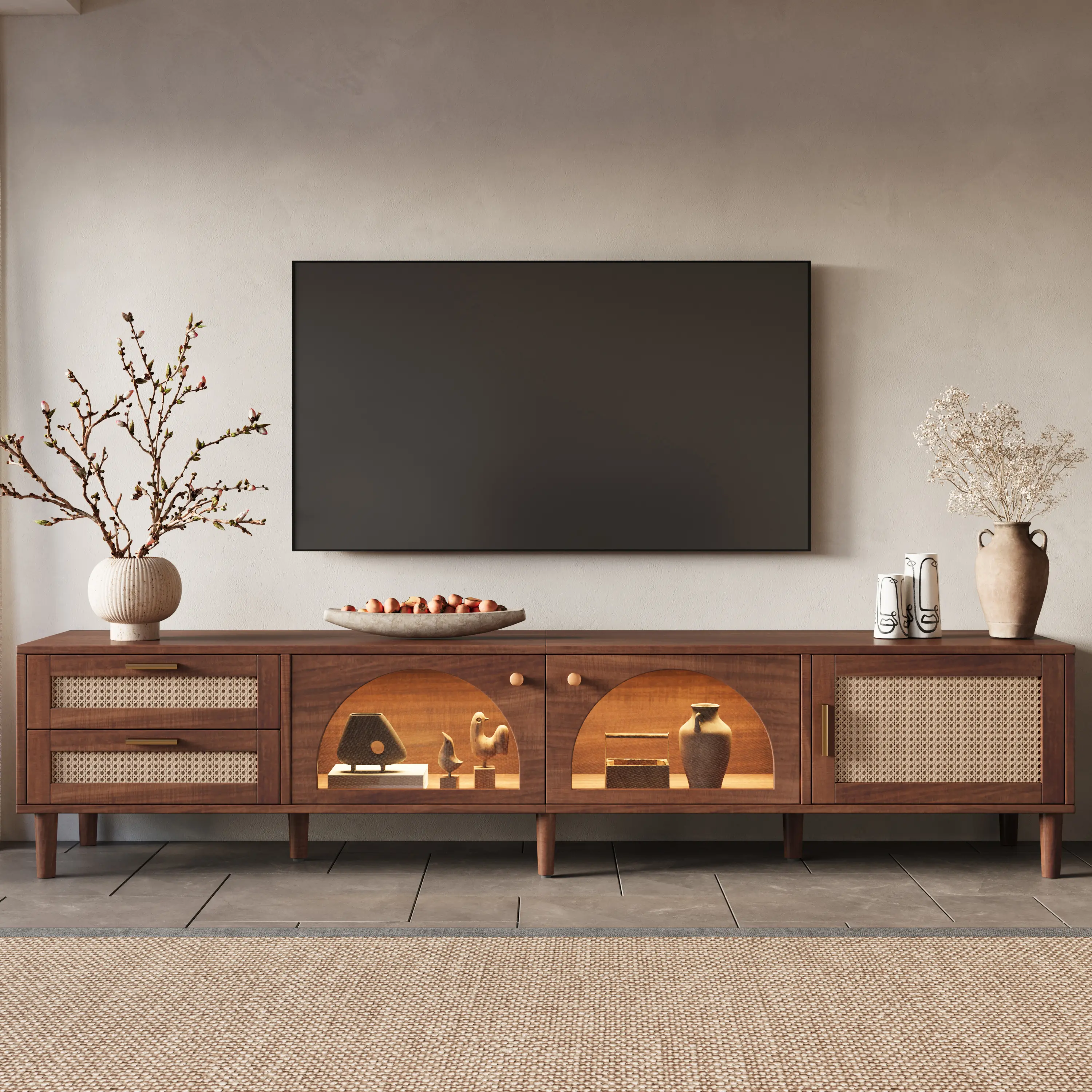 86 Inch TV Stand For TVs Up To 90, Entertainment Center With App Controlled LED Lights, 2 Drawers Glass Door Storage, Modern Media Console For Living Room