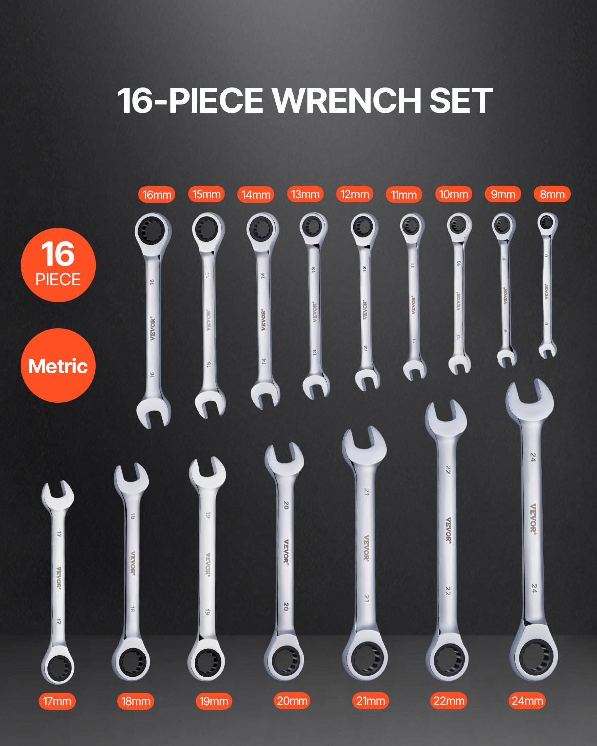 Combination Wrench Set 16-Piece Metric 8 Mm To 24 Mm With Organizer Rack image 2