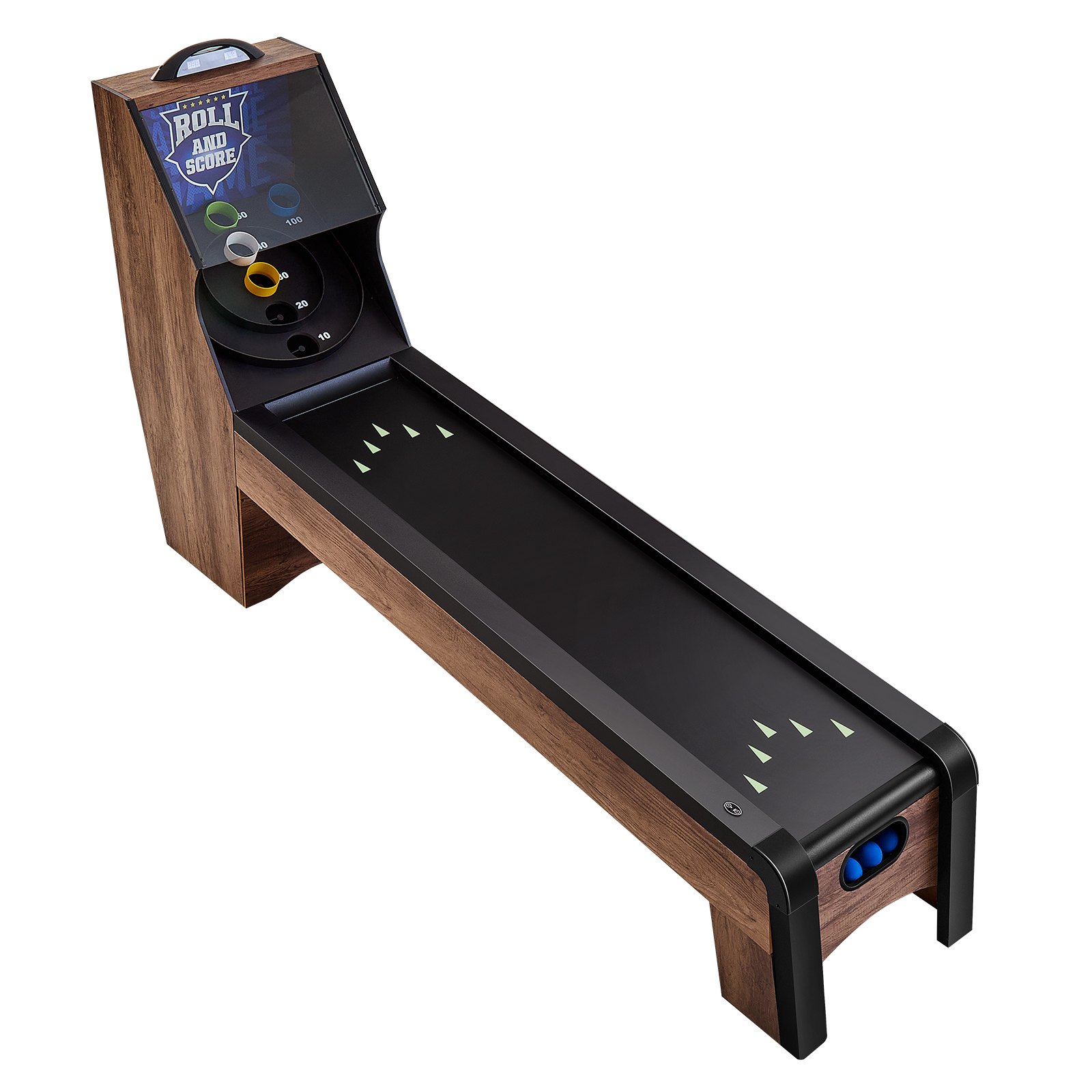 9' Roll And Score Classic Arcade Game Table, Indoor Skeeball Machine Game Set With LED Electronic Scorer, Sound, Automatic Ball Return For Adults Kids Home Recreation Game Room, 4 Balls Included