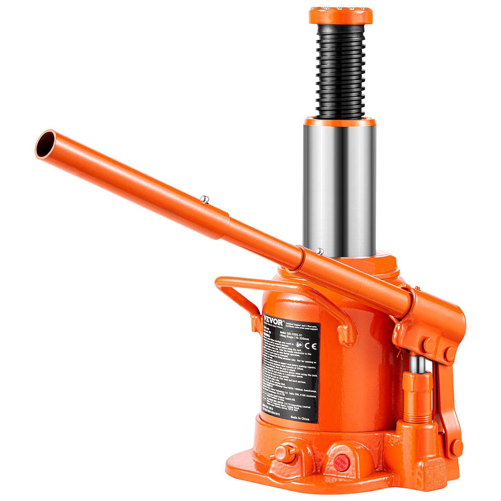 Hydraulic Bottle Jack, 20 Ton/44092 Lbs Welded Bottle Jack With 6.69''-12.6'' Lifting Range & 3-Section Long Handle, For Car, Pickup, Truck, RV, Auto Repair, Industrial Engineering - Image 1